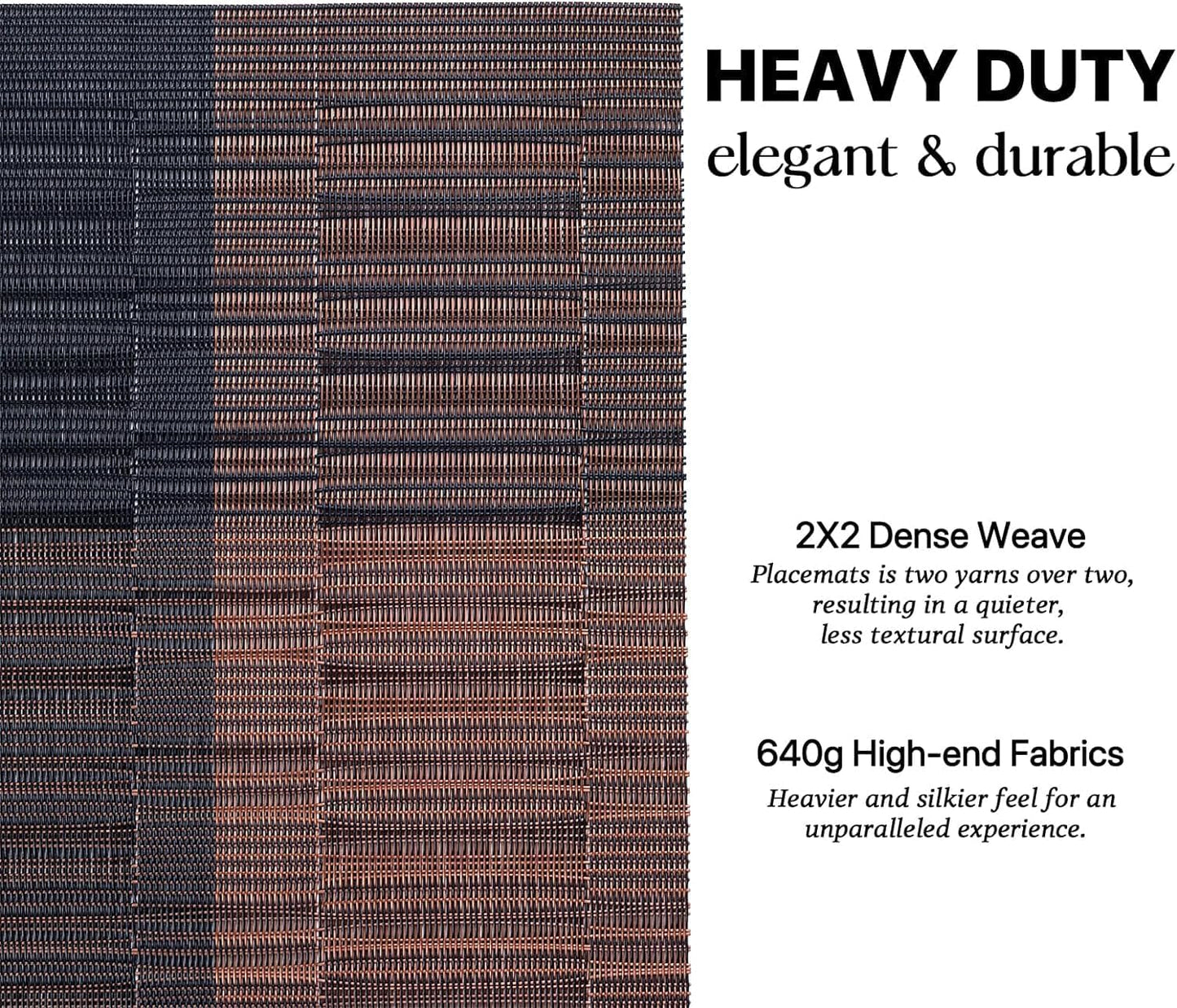 LEXMORE PlaceMats Set of 12 Vinyl/Plastic Woven Place Mats for Kitchen Table Indoor/Outdoor Washable PlaceMat Wipeable Dining Table Mats(Ombre Brown Black)