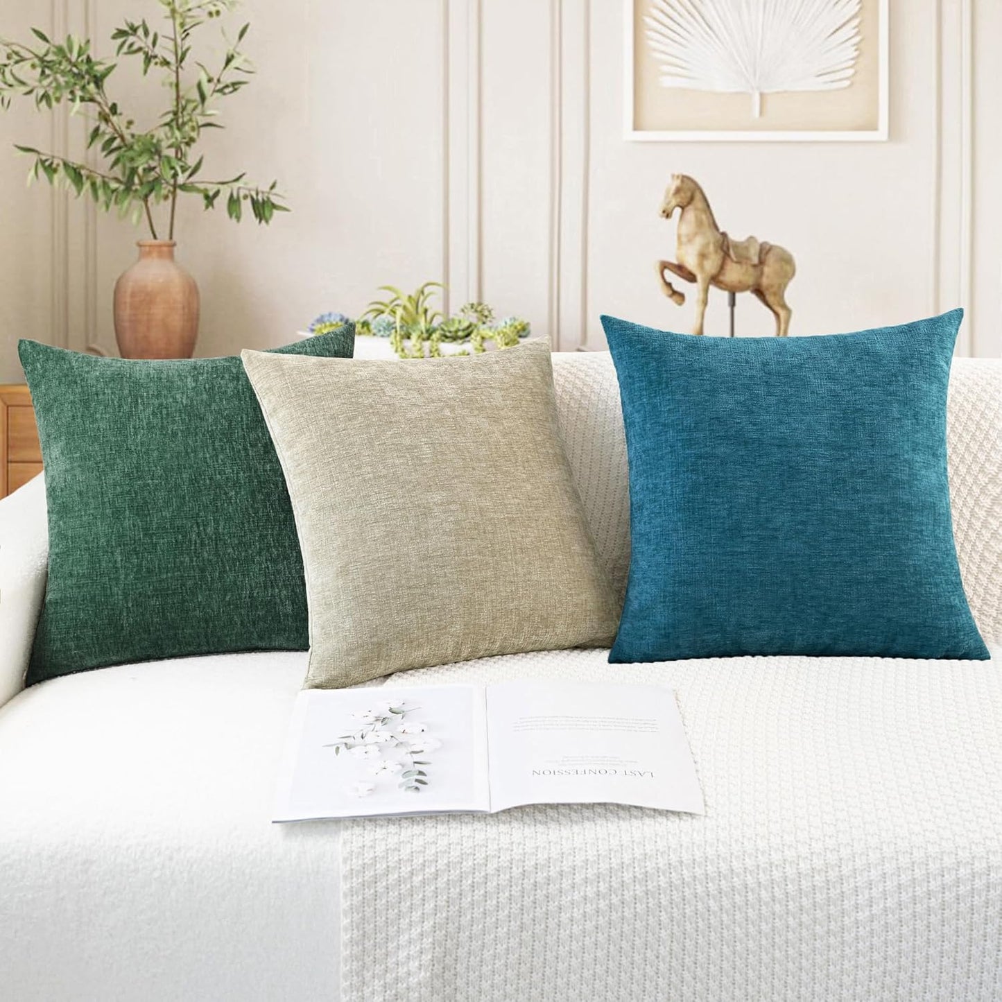 CaliTime Throw Pillow Covers Decorative 18 X 18 Inches Pack of 2 Cozy Chenille Cushion Cases for Couch Sofa Bed Living Room Home Ocean Blue