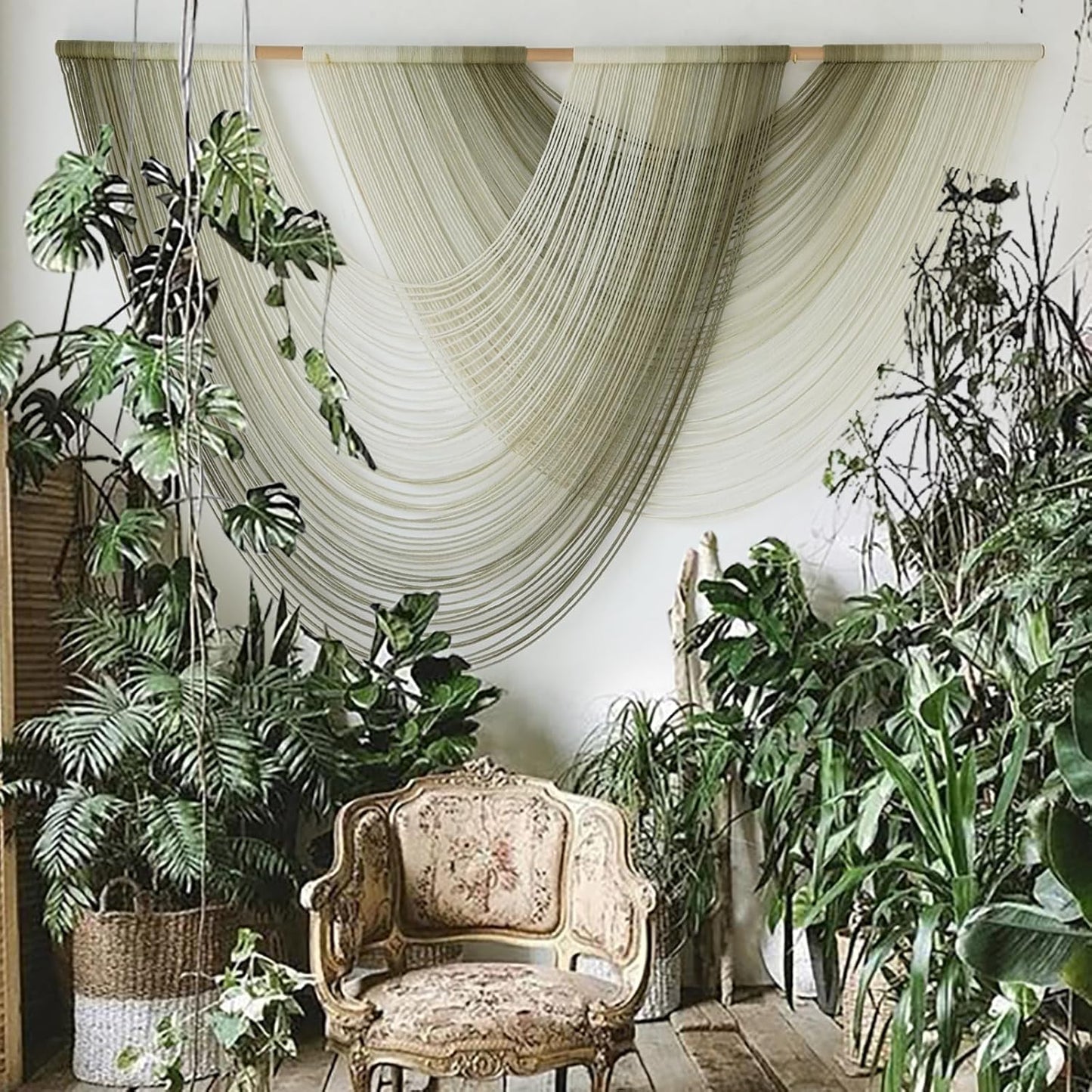 Macrame Wall Hanging Boho Wall Decor Tapestry Dip Dyed Ombre Moss Green Handmade Wall Art Woven Cotton Rope Backdrop with for Bedroom Living Room, 57" W x 39" L