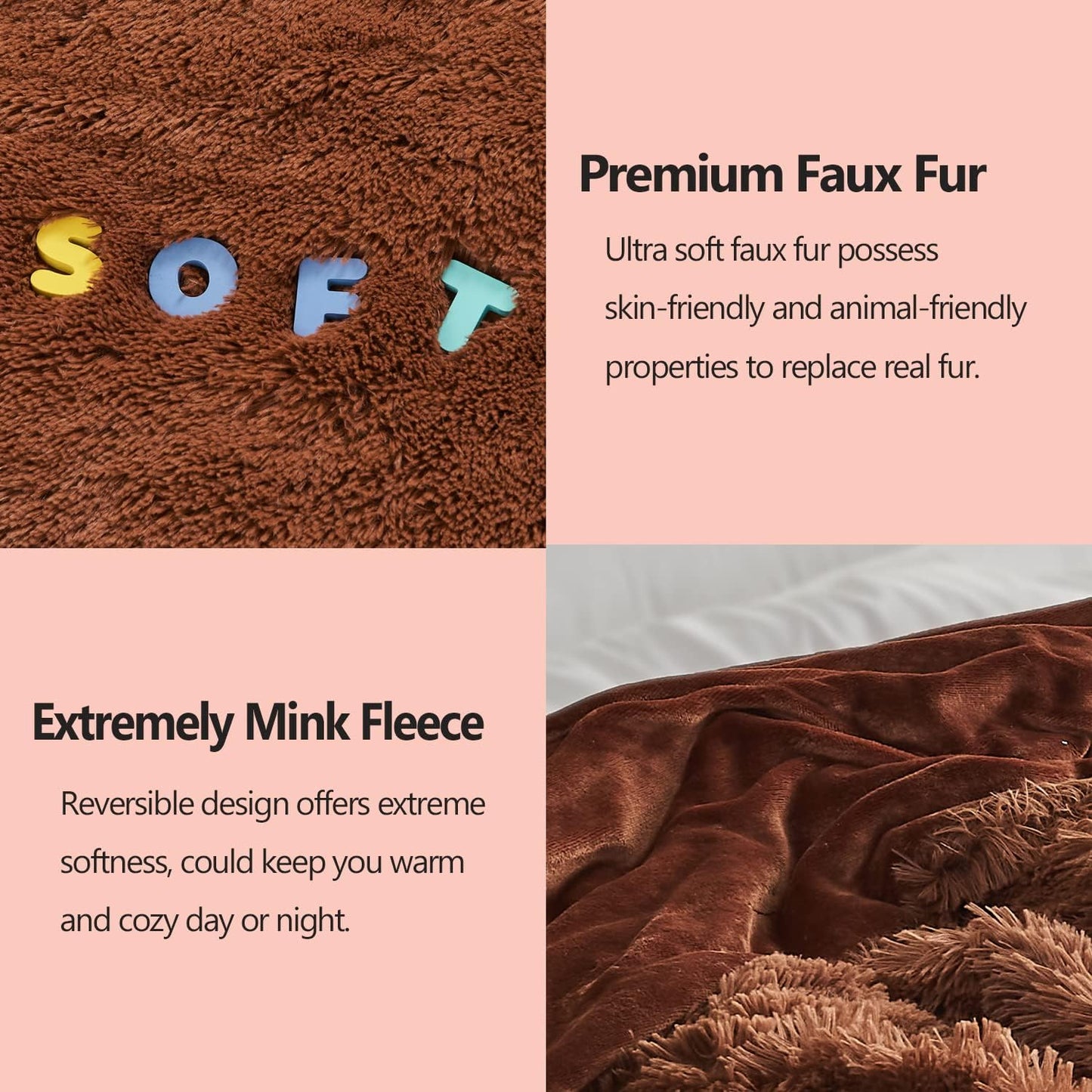 GONAAP Fuzzy Faux Fur Throw Blanket Twin Size Coffee Super Soft Cozy Plush Fuzzy Shaggy Blanket for Couch Sofa Bed (Coffee, Twin(60"x80"))