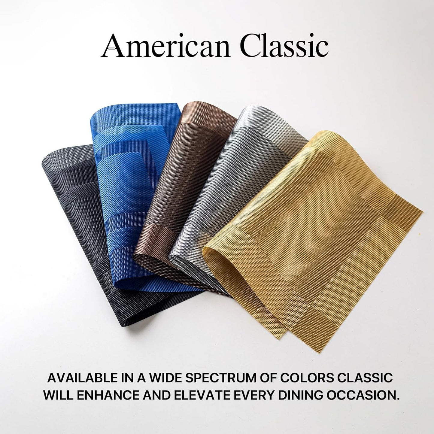 LEXMORE Placemats Set of 8 Vinyl/Plastic Woven Place Mats for Kitchen Table Indoor/Outdoor Washable Placemat Wipeable Dining Table Mats(G-Navy Cube)