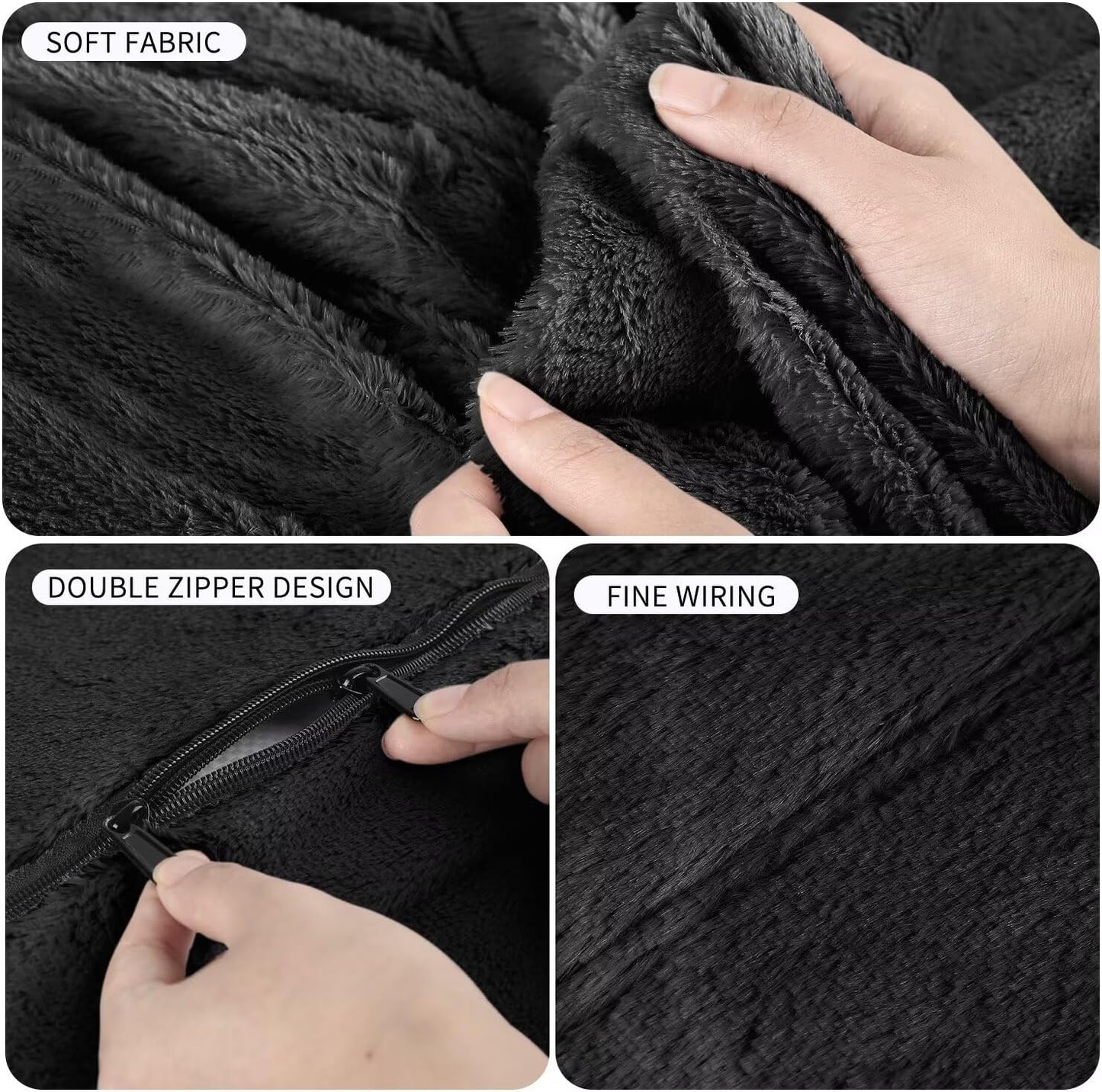 Bean Bag Chair for Adults 5FT,Soft Removable Cover for Teens/Girls Bedroom,Fluffy Giant Round Floor Beanbag Lounger Chairs (No Filler,Black)