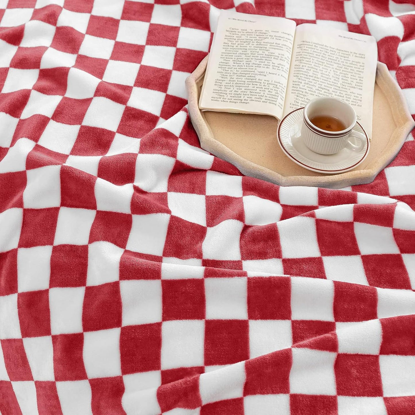 LOMAO Throw Blankets Flannel Blanket with Checkerboard Grid Pattern Soft Throw Blanket for Couch, Bed, Sofa Luxurious Warm and Cozy for All Seasons (Red, 60"x80")