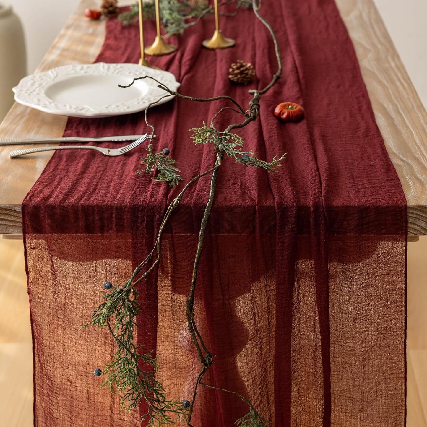 Burgundy Table Runner Red Cheesecloth Gauze 120 Inch 10 FT Rustic Boho Cheese Cloth Runner for Wedding Baby Shower Bridal Shower Birthday Party Long Sheer Home Decorations