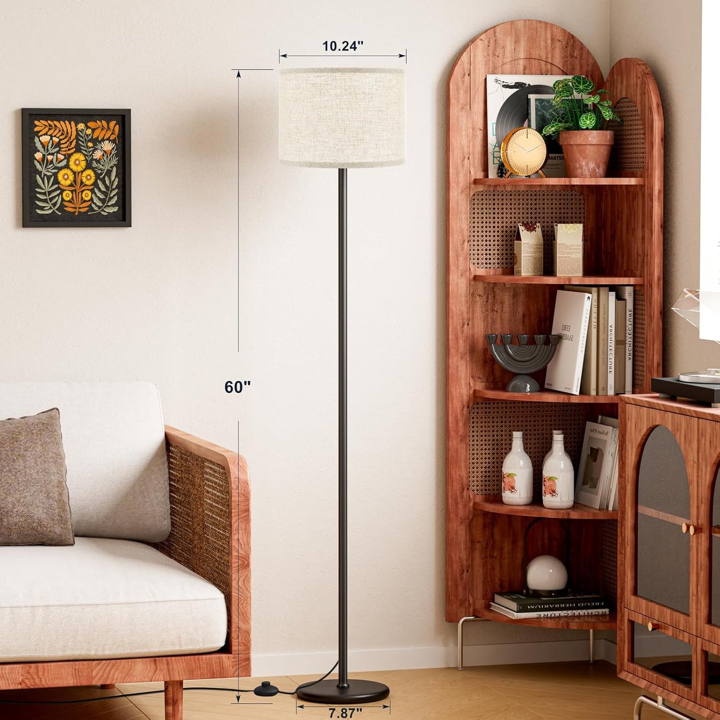 Ambimall 60'' Modern Floor Lamp Set of 2, 2PK Tall Lamps for Living Room Bedroom, Beige Shade with Black Pole(Without Bulb)