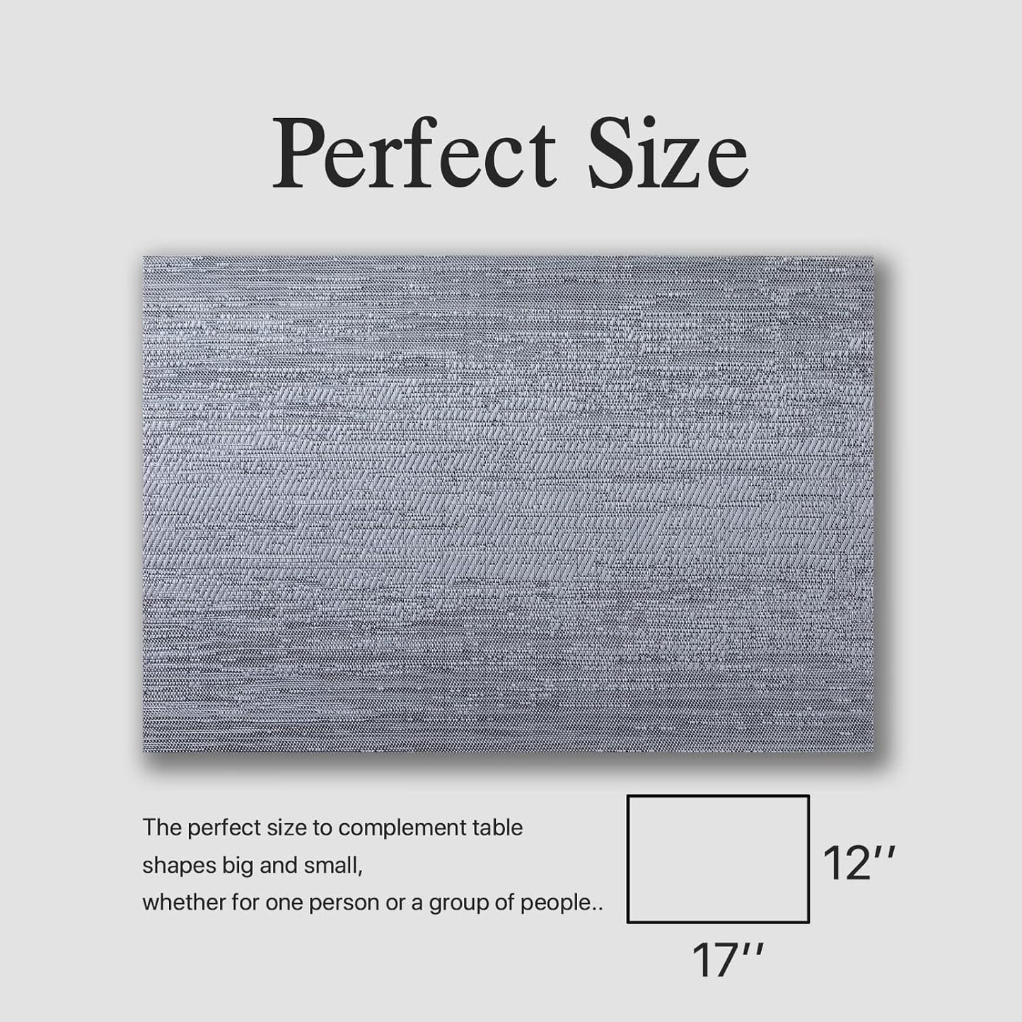 Placemats Set of 12 - Easy Clean Woven Vinyl Placemat for Dining Table, Indoor/Outdoor Place Mats, Washable PVC Table Mats（Gray）