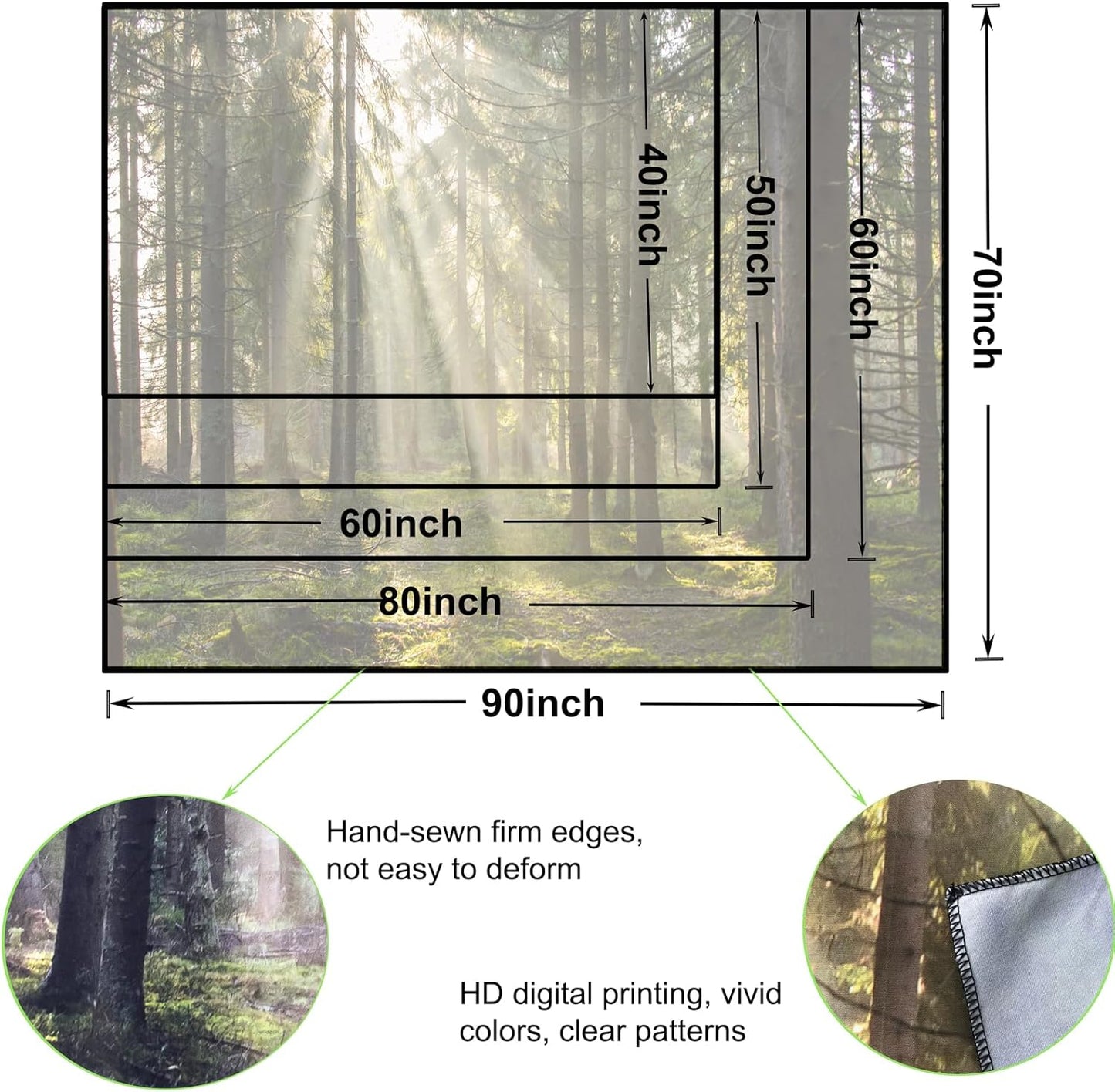 Onivein Forest Tapestry Nature Sunlight Streaming Through Green Trees Wall Hanging for Bedroom Living Room Office Decor 80 x 60 Inches