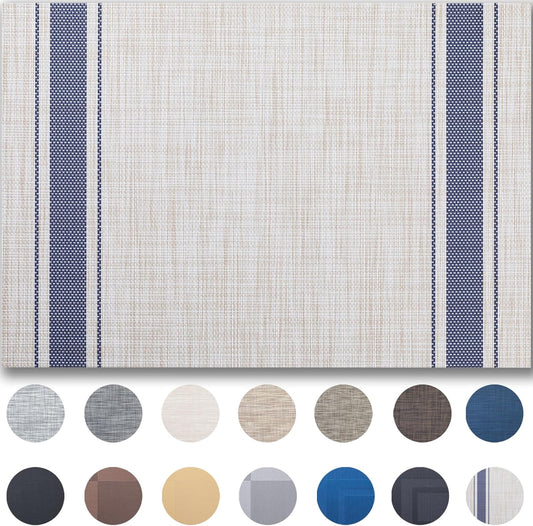 Placemat Set of 4 - Easy Clean Woven Vinyl Placemats for Dining Table, Indoor/Outdoor Place Mats, Washable PVC Table Mats（Blue Skyline）