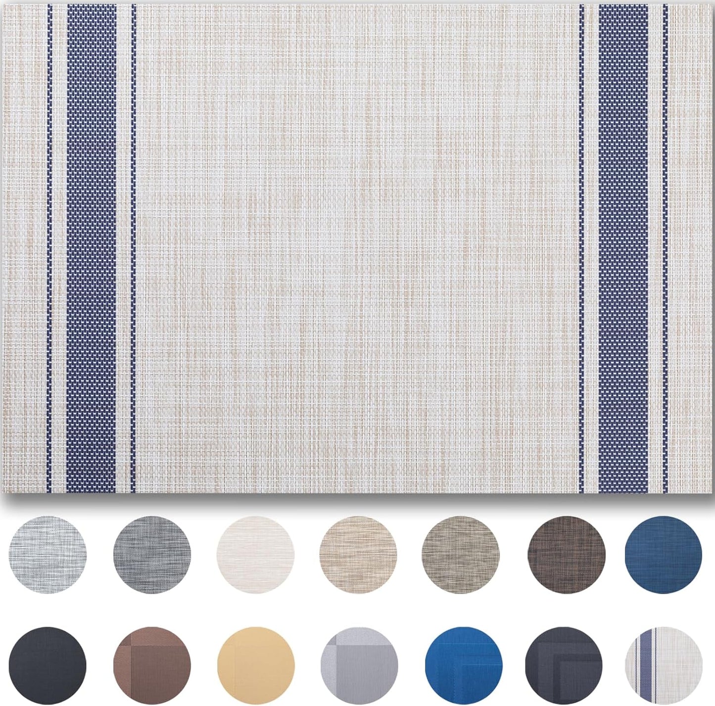 Placemats Set of 8 - Easy Clean Woven Vinyl Placemats for Dining Table, Indoor/Outdoor Place Mats, Washable PVC Table Mats（Blue Skyline）