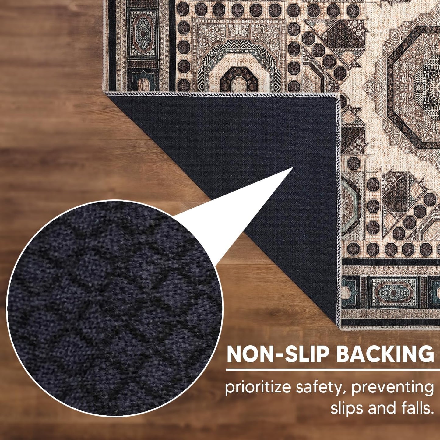 Keen Home Design 9x12 Rug - Machine Washable Area Rug with Non-Slip Backing, Ideal for Living Room, Dining Room, Bedroom - Vintage, Easy Clean, Durable, Low Pile Rug - (9' x 12')