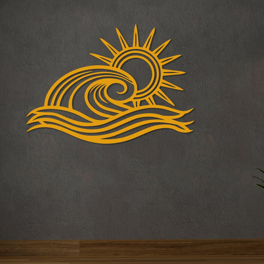 Wita Home Ocean Wave Metal Wall Art, Sun Beach Decor, Coastal Large Wall Sculpture for Home, Indoor/Outdoor Use, Nautical Wall Hanging, Eye-Catching Addition to Living Room (Gold, 48 x 28 inches)