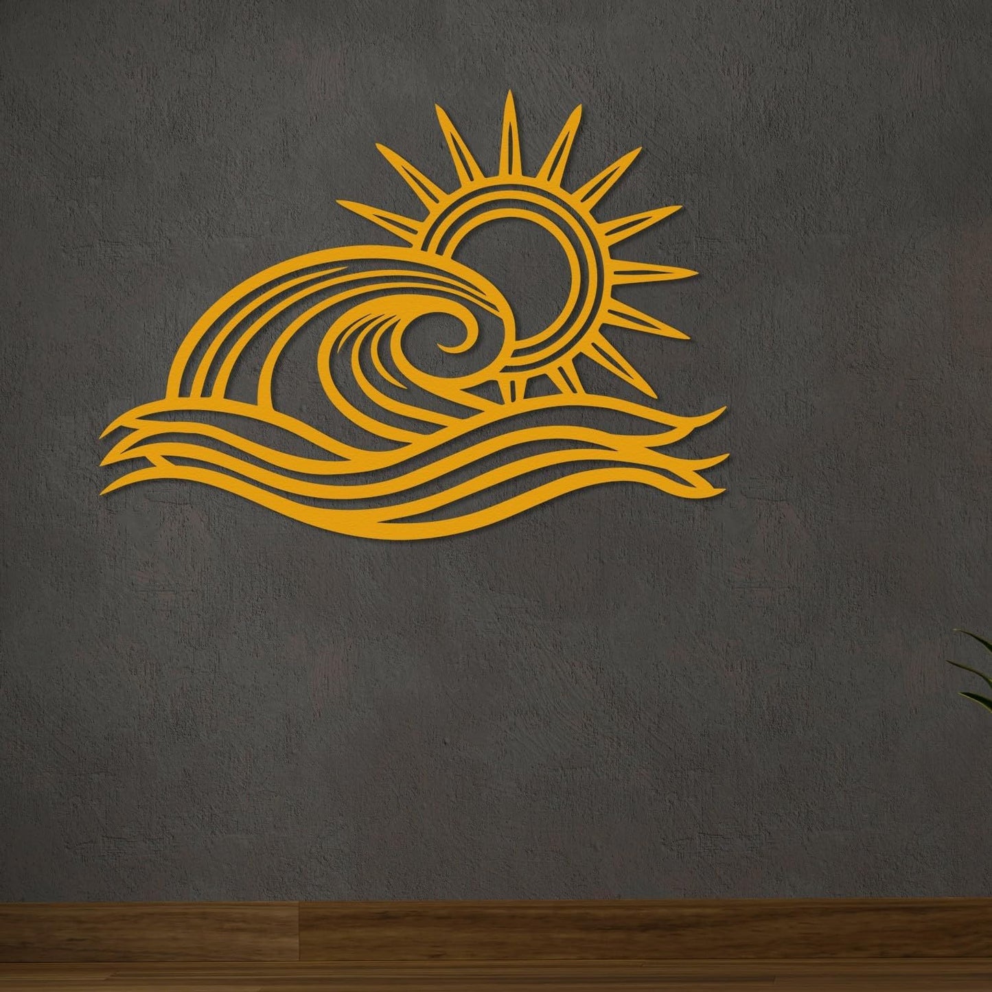 Wita Home Ocean Wave Metal Wall Art, Sun Beach Decor, Coastal Large Wall Sculpture for Home, Indoor/Outdoor Use, Nautical Wall Hanging, Eye-Catching Addition to Living Room (Gold, 32 x 19 inches)