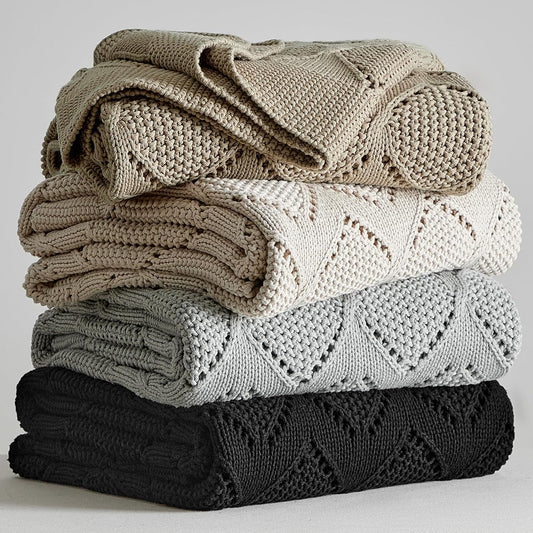 Longhui bedding Chunky Cotton Knit Throw Blanket for Couch, Sofa, Bed, or Chair, Decorative Breathable Fall Cable Knit Blanket 51 x 63 Inches, Beige
