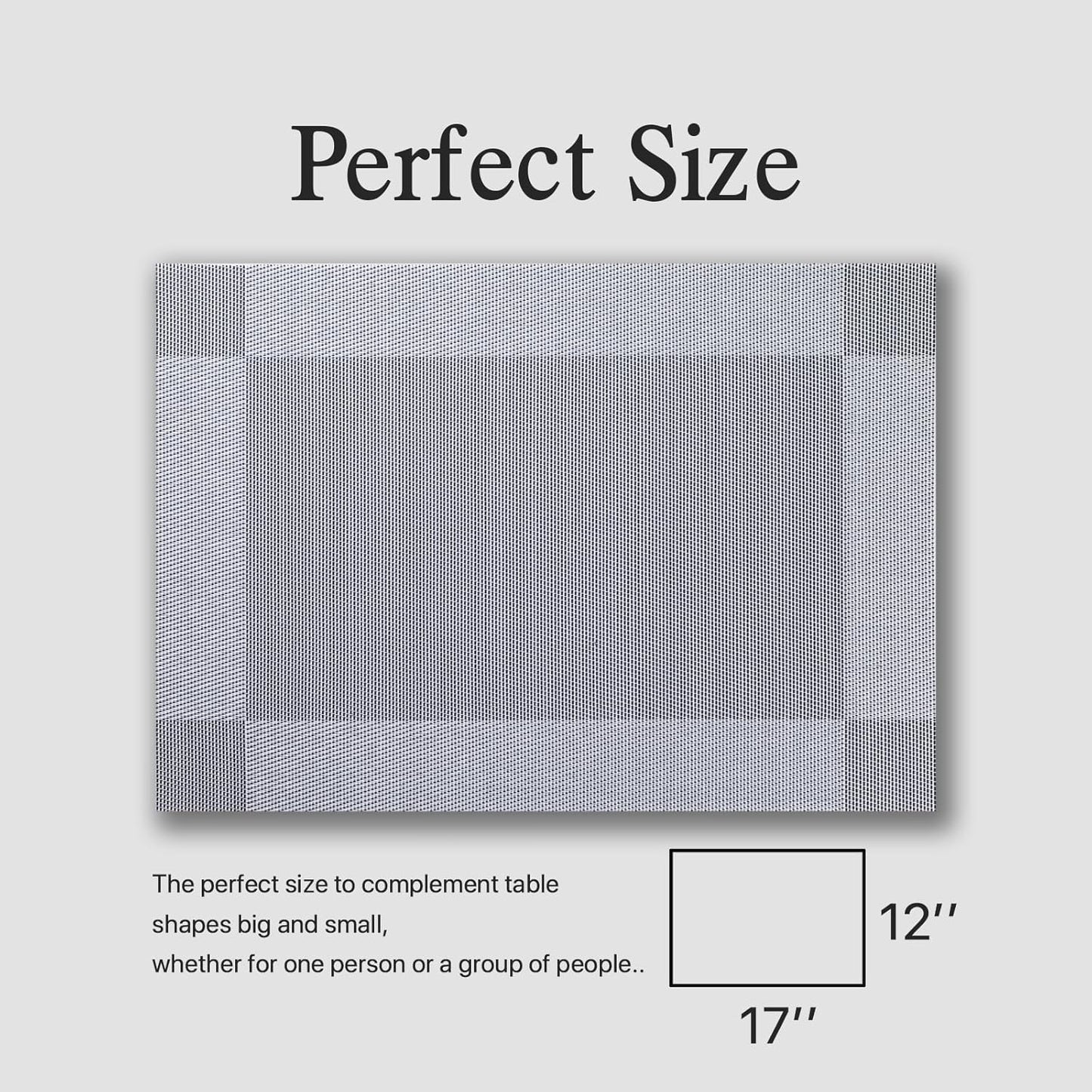 Placemats Set of 8 - Easy Clean Woven Vinyl Placemats for Dining Table, Indoor/Outdoor Place Mats, Washable PVC Table Mats （Silver Cube）