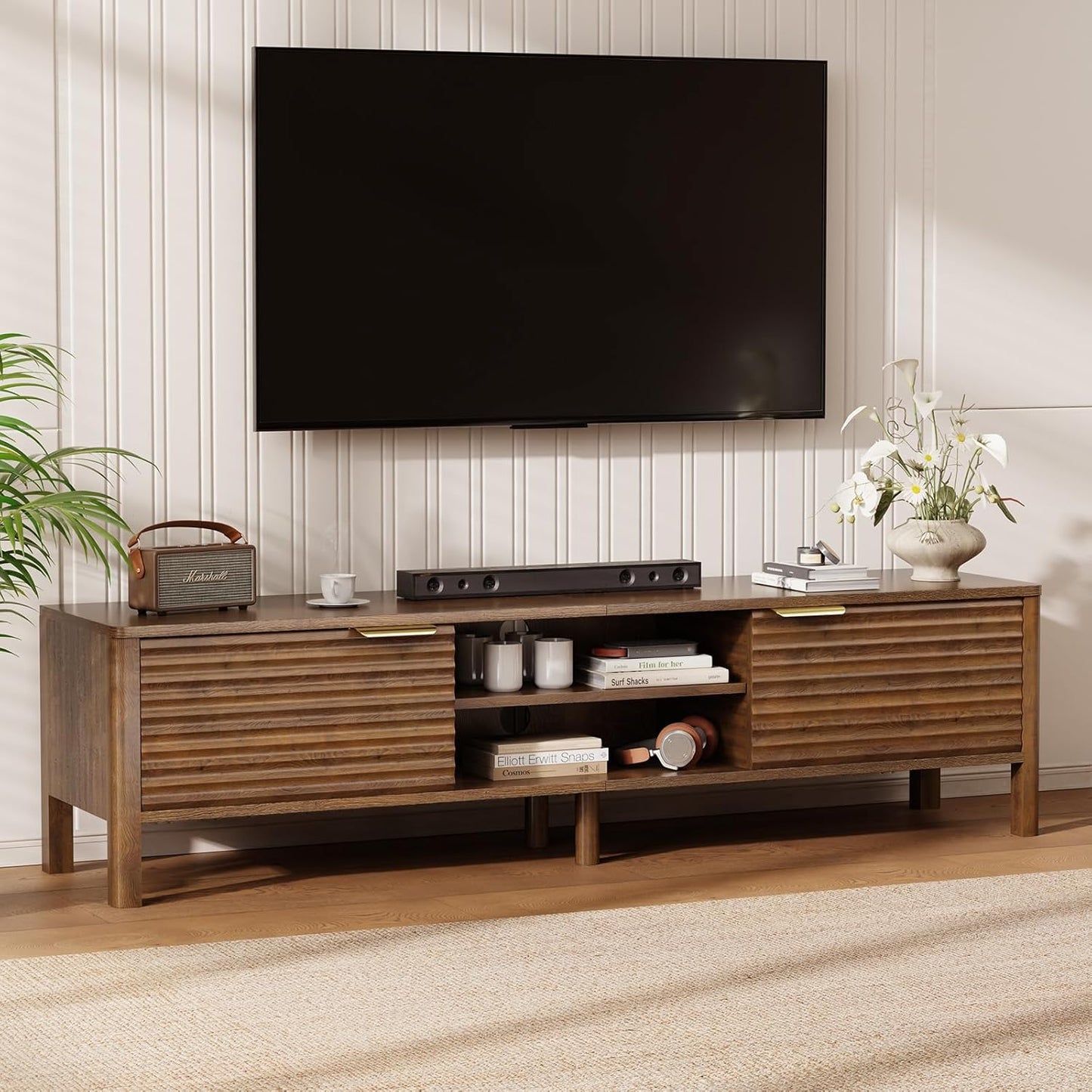 TV Stand for Living Room - up to 65 Inch TVs Mid Century Modern Entertainment Center with Storage and Adjustable Shelves, Media Console Table Walnut 59"