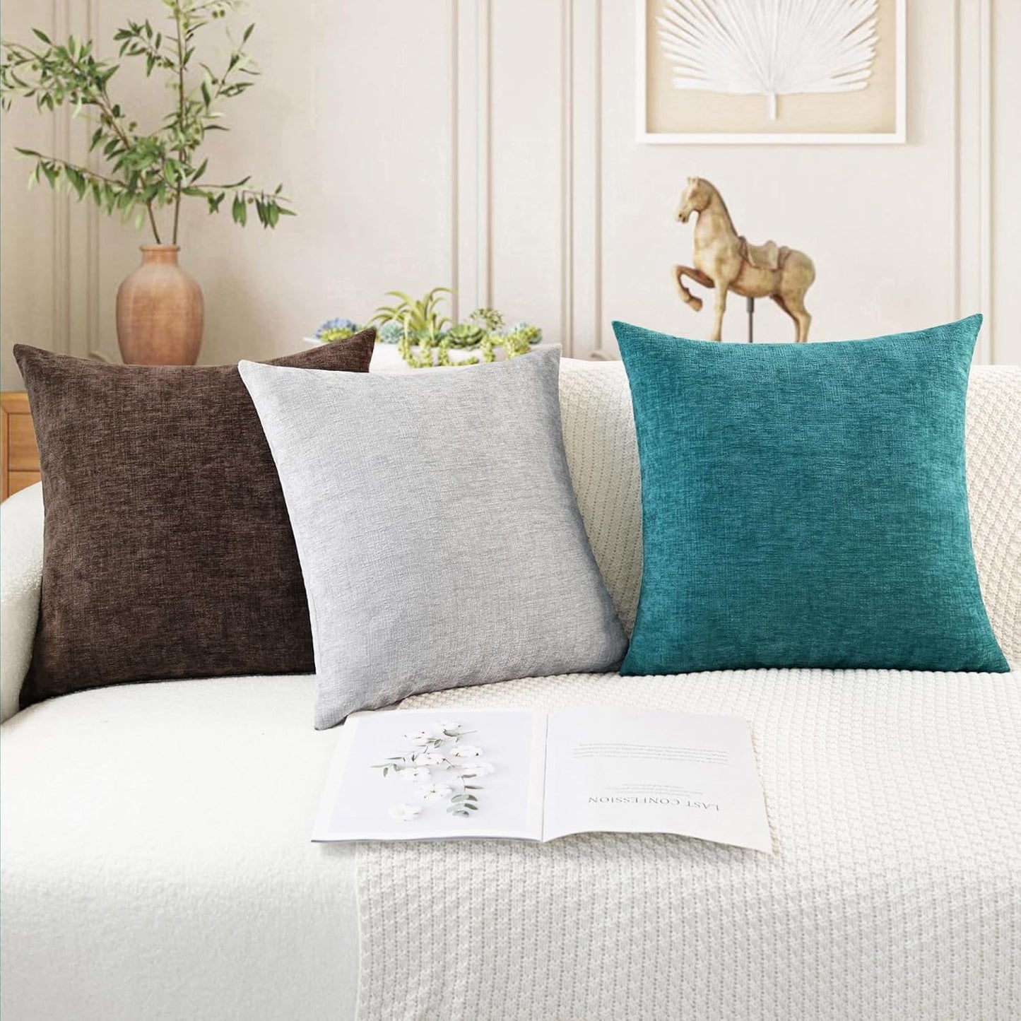 CaliTime Throw Pillow Covers Decorative 26 X 26 Inches Pack of 2 Cozy Chenille Cushion Cases for Couch Sofa Bed Living Room Home Teal
