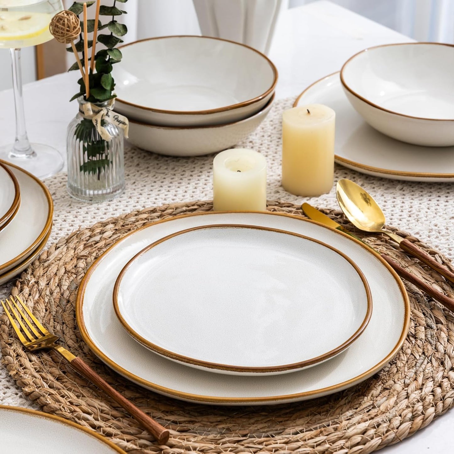 AmorArc Ceramic Dinnerware Sets,Handmade Reactive Glaze Stoneware Plates and Bowls Sets,Highly Scratch Resistant | Dishwasher & Microwave Safe Dishes Set,Service for 6 (18pc)