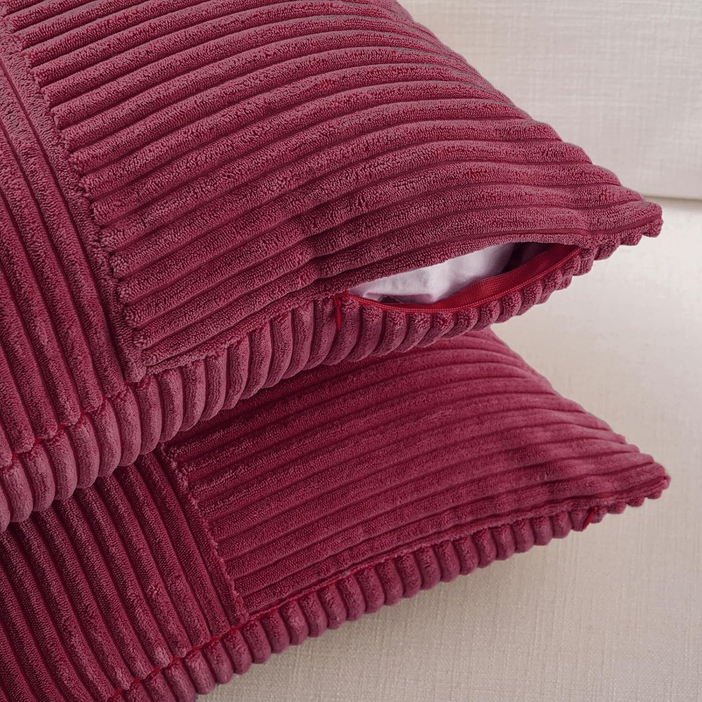 Fancy Homi 2 Packs Burgundy Euro Decorative Throw Pillow Covers 26x26 Inch for Living Room Bed, Rustic Farmhouse Boho Home Decor, Soft Corss Corduroy Patchwork Textured Square Cushion Case 66x66 cm