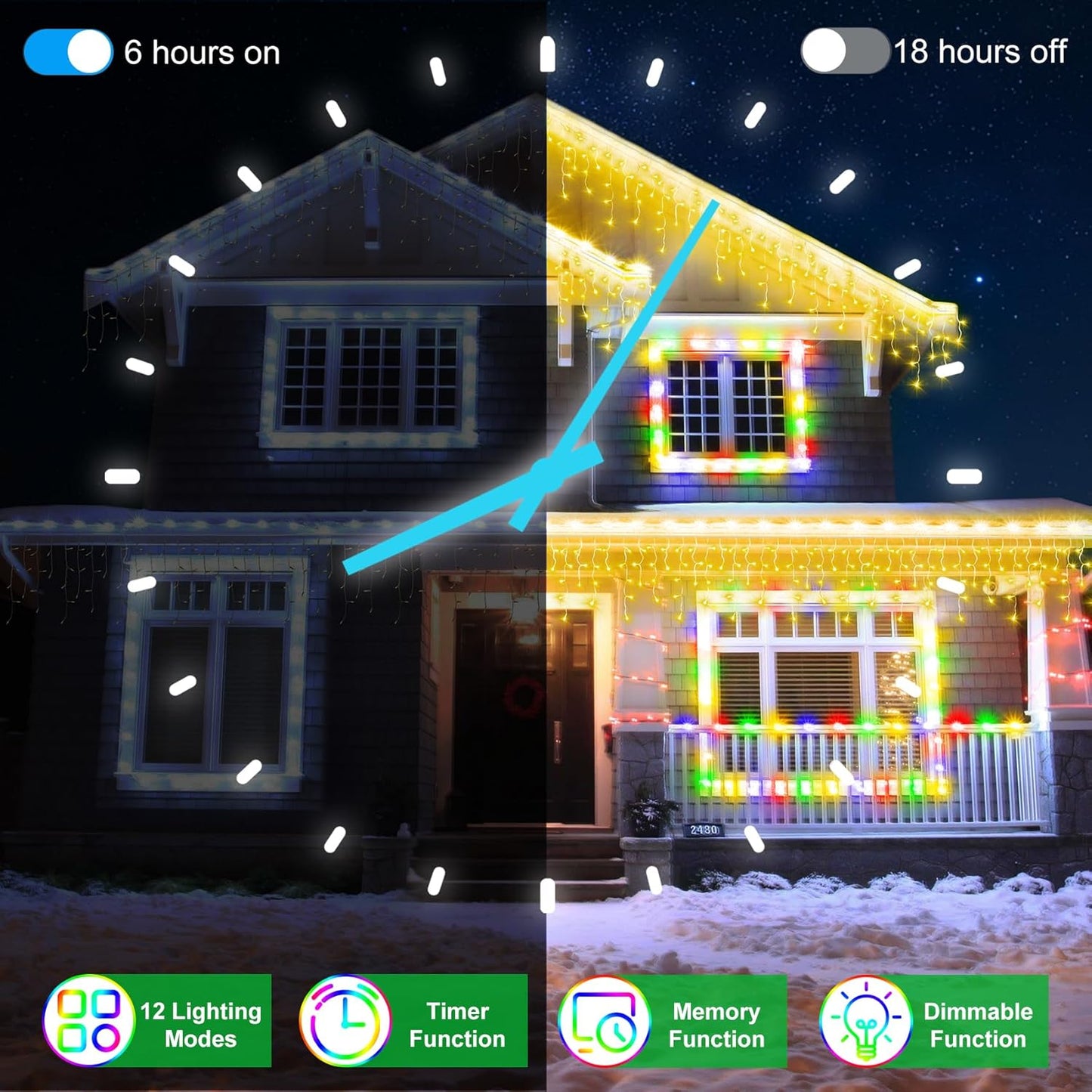 66FT 666 LED Outdoor Christmas Lights - 148 Ice Drops, 12 Pro Modes with Timer Memory & Brightness, Waterproof Hanging Ice String Light for Holiday Wedding Garden Fence House Decor (Warm White)