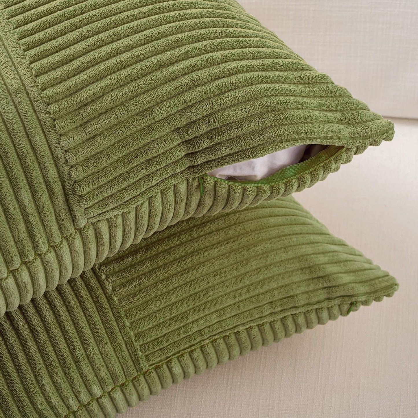 Fancy Homi 2 Packs Moss Green Decorative Throw Pillow Covers 16x16 Inch for Living Room Couch Bed, Rustic Farmhouse Boho Home Decor, Soft Corss Patchwork Corduroy Textured Square Cushion Case 40x40 cm