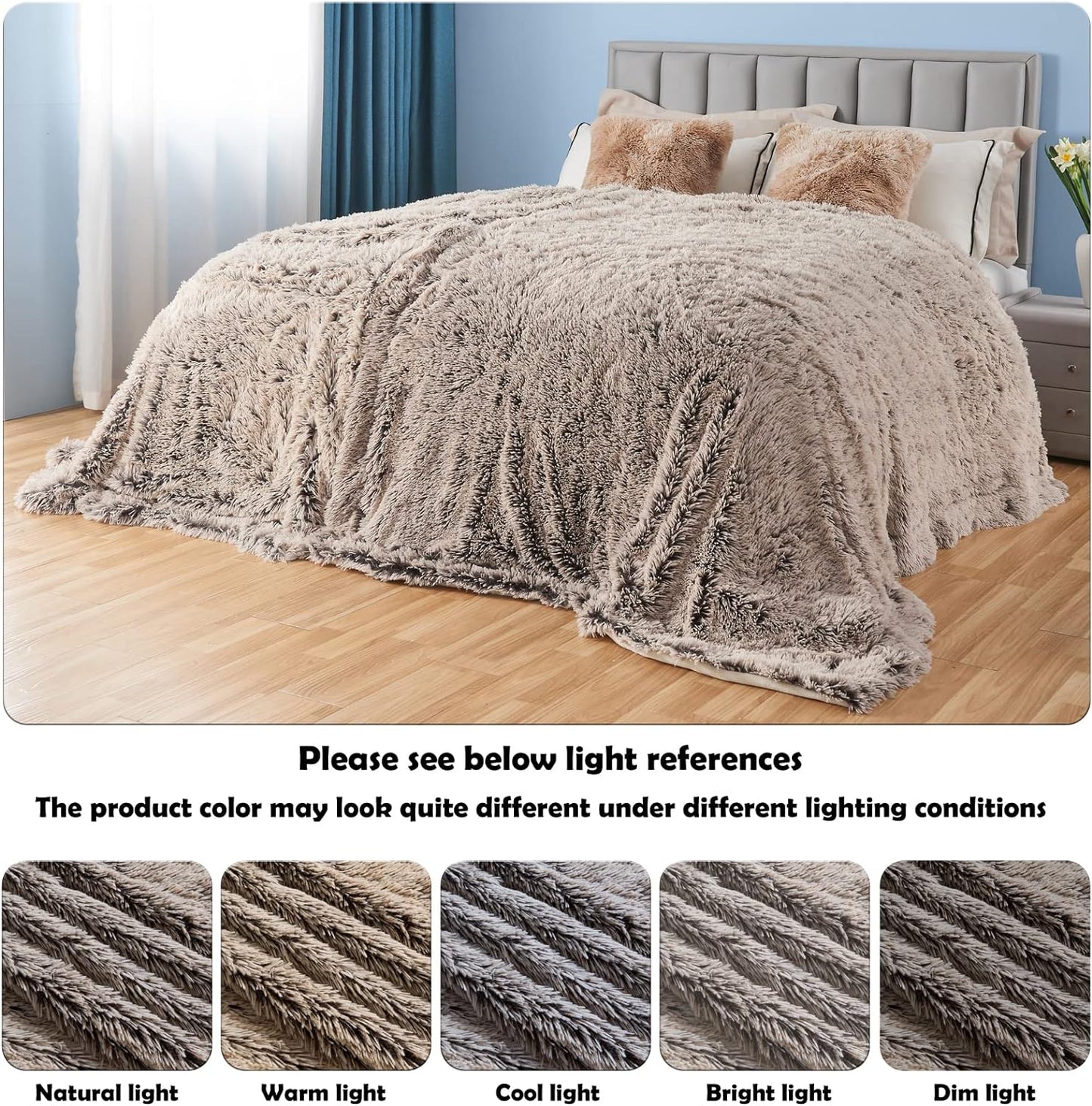 GONAAP Fuzzy Faux Fur Throw Blanket Queen Size Frosty Brown Super Soft Cozy Plush Fuzzy Shaggy Blanket for Couch Sofa Bed (Frosty Brown, Queen(90"x90"))