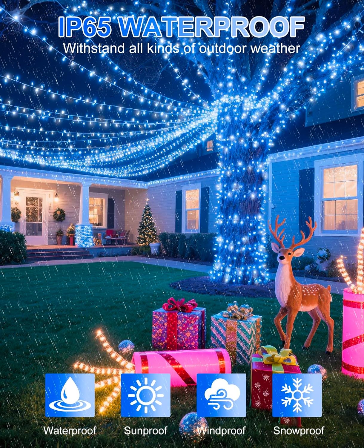 80FT 240 LED Christmas Lights Outdoor, Plug in Christmas Tree Lights Waterproof, 8 Modes & Timer, Connectable Green Wire String Light for Indoor Home Garden Party Holiday Decorations, Blue White