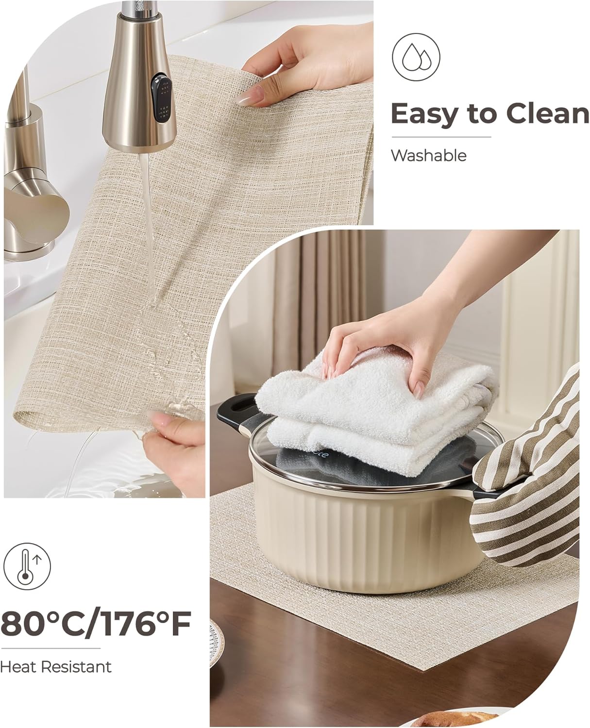 Leetaltree Beige Placemats Set of 6 - Heat Resistant Non-Slip Place mats for Dining Table, Washable Durable PVC Vinyl Woven Table Mats（Beige, 6）