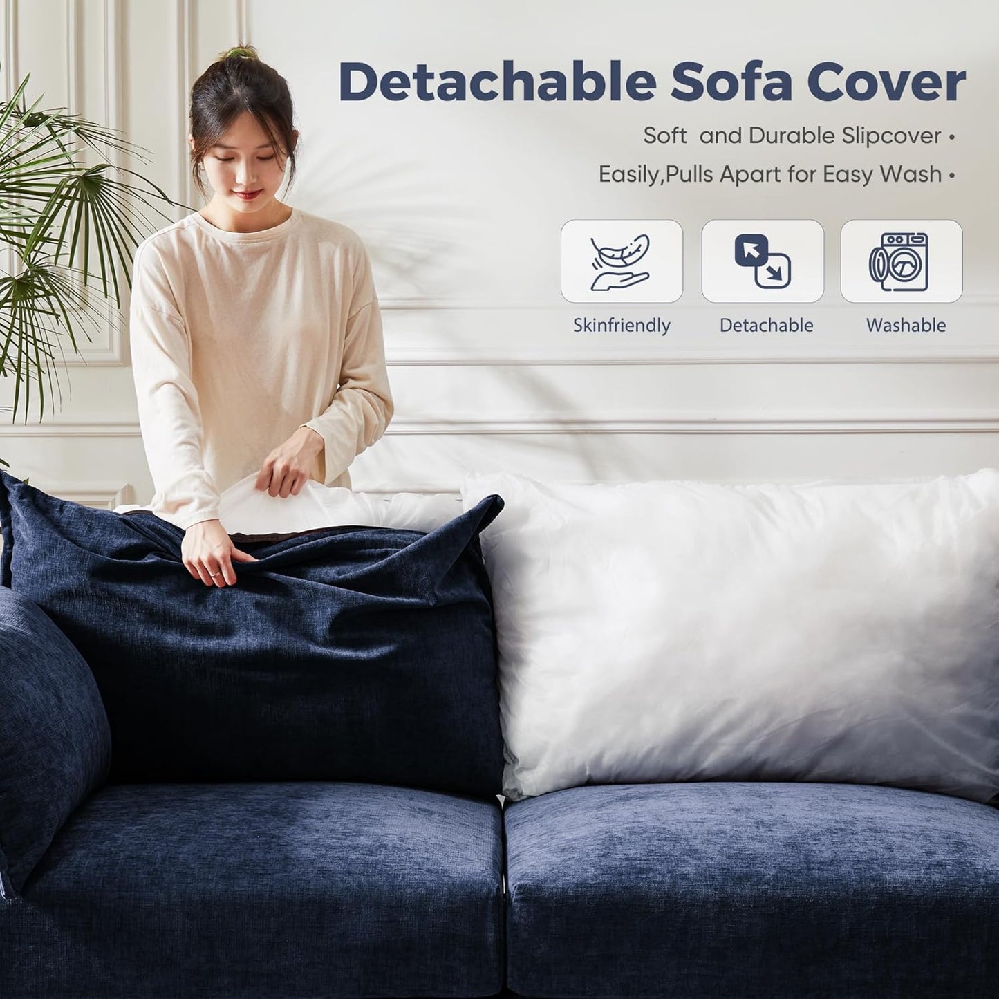 134.6" Oversized Modular Sectional Sofa, Large 6 Seater U Shaped Couch Deep Seat for Living Room, Apartment - Chenille Blue