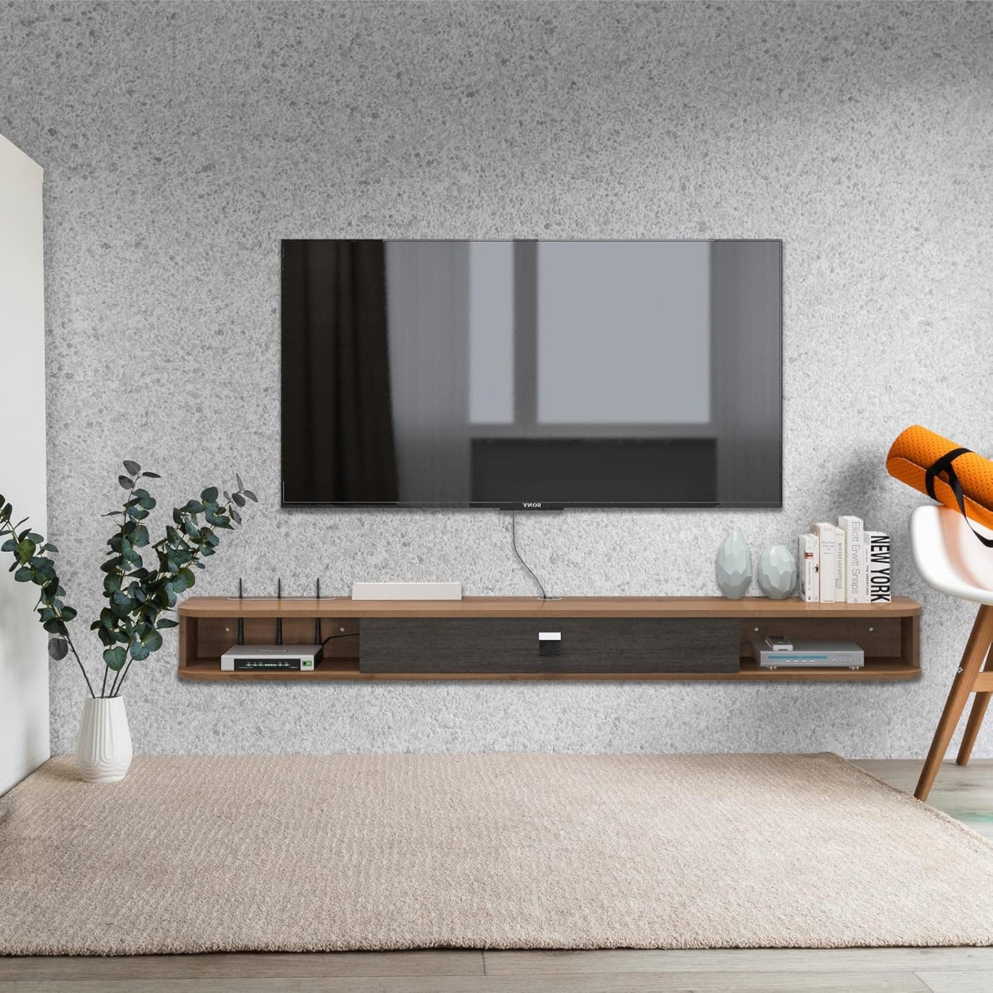 Pmnianhua Floating TV Console, 78'' Wall Mounted TV Stand for Bedroom & Livingroom - Walnut