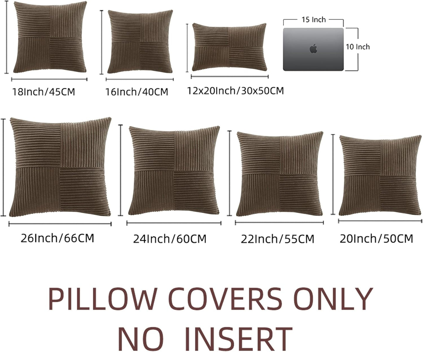 Fancy Homi 2 Packs Dark Brown Decorative Throw Pillow Covers 22x22 Inch for Living Room Couch Bed Sofa, Rustic Farmhouse Boho Home Decor, Soft Corss Corduroy Patchwork Accent Cushion Case 55x55 cm