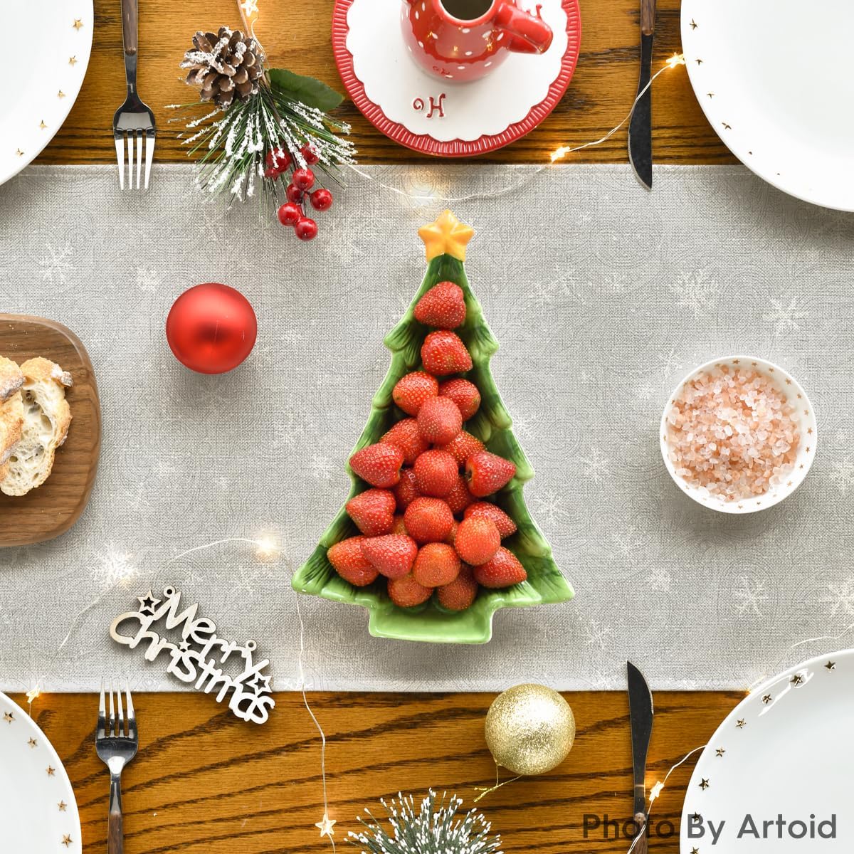 Artoid Mode Snowman Birds Trees Christmas Table Runner, Seasonal Silver Winter Holiday Kitchen Dining Table Decoration for Home Party Decor 13 x 120 Inch