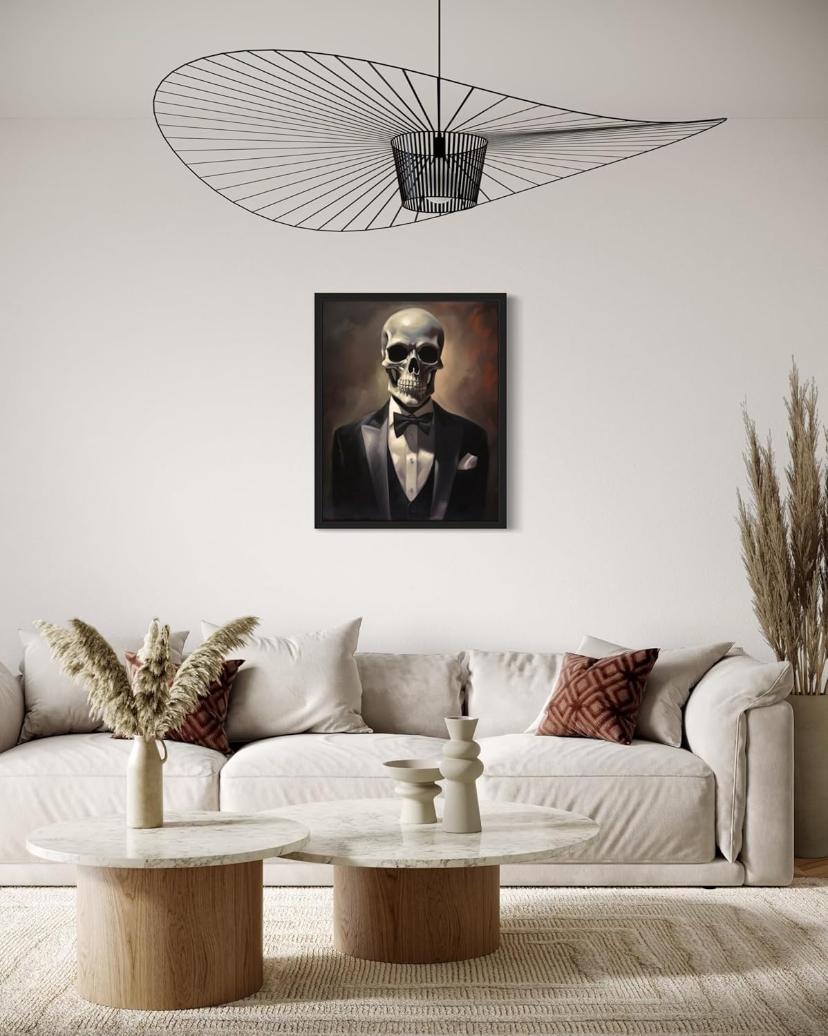 Skull Portrait Poster Art Print, Halloween Scary Vintage Wall Art Academia Spooky Painting Decoration for Horror Prints, Gothic Posters Bedroom Decor 89 (Skull Portrait, 8 x 10 inches, Black Frame)
