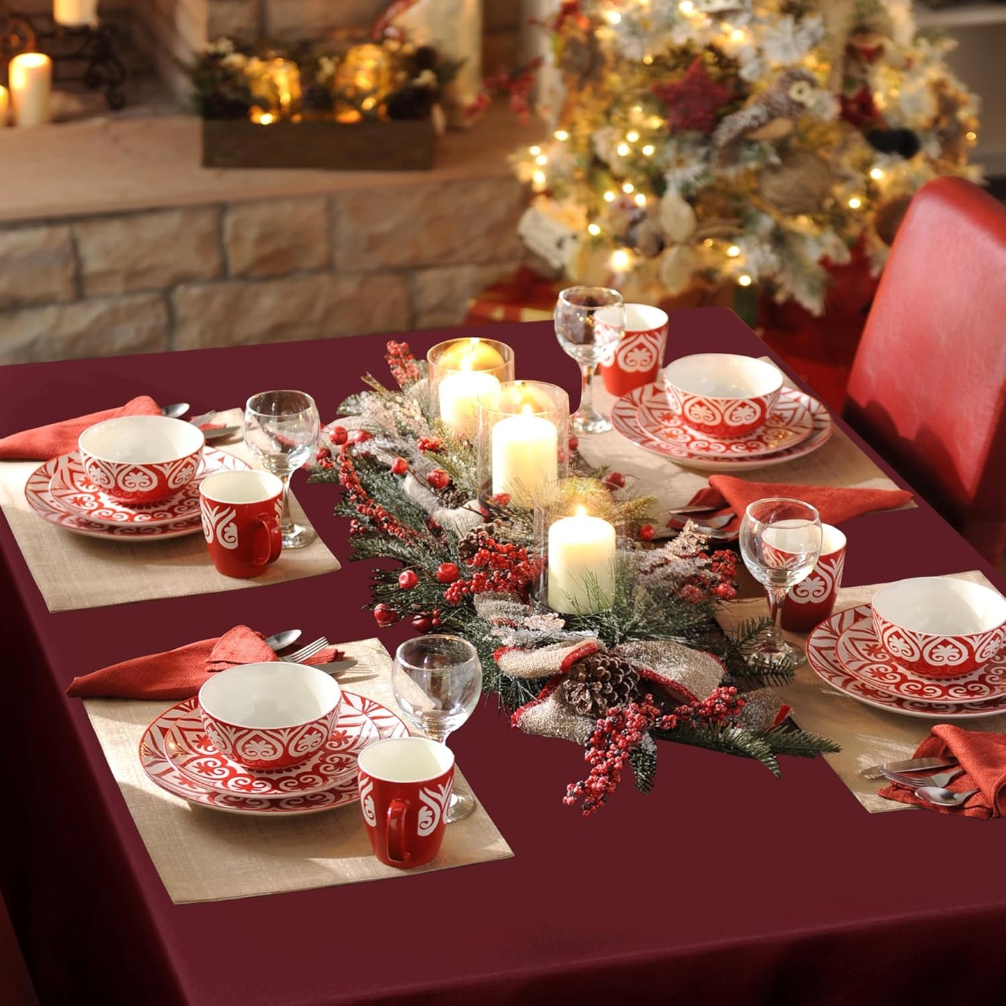 sancua Rectangle Tablecloth - 60 x 84 Inch - Stain and Wrinkle Resistant Washable Polyester Table Cloth, Decorative Fabric Table Cover for Dining Tables, Buffet Parties and Camping, Burgundy