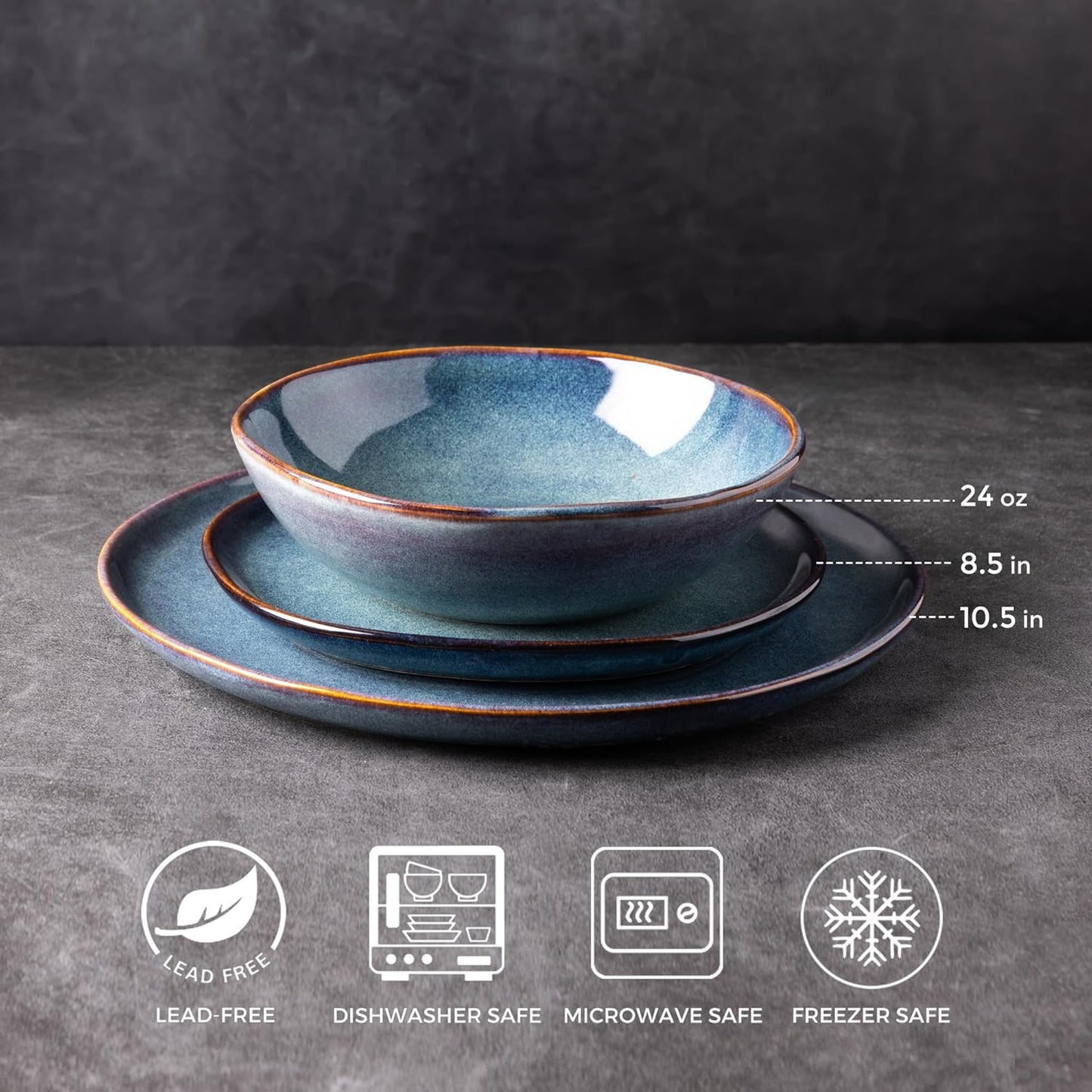 AmorArc Ceramic Dinnerware Sets,Handmade Reactive Glaze Stoneware Plates and Bowls Set,Highly Scratch Resistant | Dishwasher & Microwave Safe,Service for 8 Dishes Set (24pc)