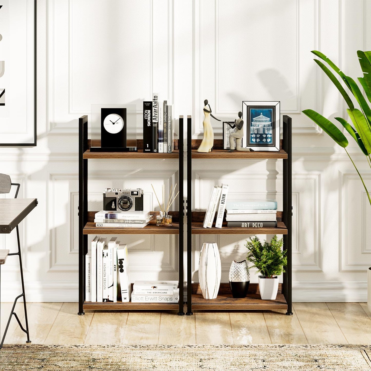 NUMENN Narrow Bookshelf, 3 Tier Bookshelves, Home Office Bookcase Shelf Storage Organizer, Free Standing Storage Shelving Unit for Bedroom, Living Room and Home Office, Vintage