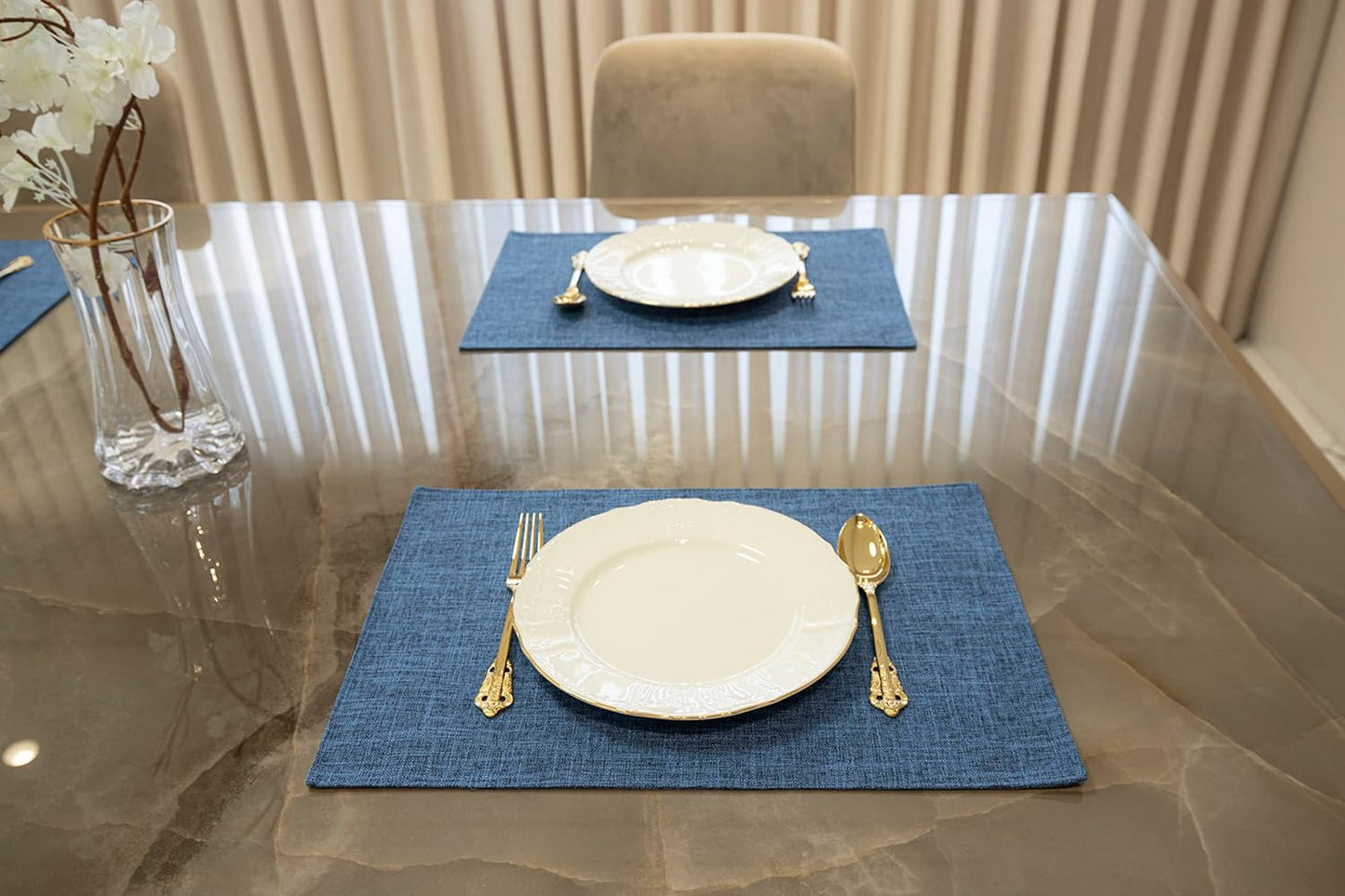 Placemat Set-Washable Place Mats for Parties, Elegant Table Mats for Kitchen Table, Set of 4 Dining Table Placemats, Heat-Resistant Cloth Placemats for Indoor and Outdoor,13x19-Navy Blue