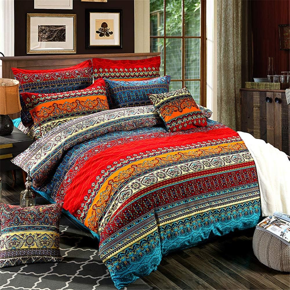 ABREEZE 3Pcs Bohemia Retro Bedding Ethnic Vintage Floral Duvet Cover Boho Bedding 100% Brushed Cotton Bedding Sets Damask Paisley Coloful Mandala Down Comforter Cover,Twin