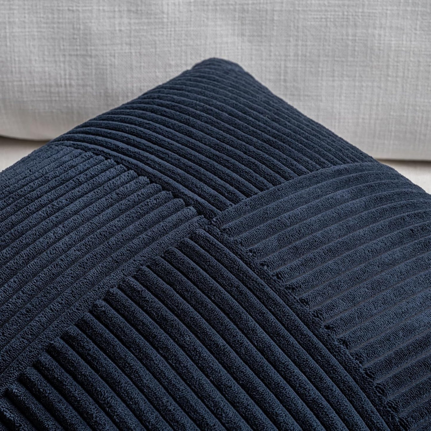 Fancy Homi 2 Packs Navy Blue Long Lumbar Decorative Throw Pillow Covers 12x24 Inch for Couch Bed Sofa, Rustic Farmhouse Boho Home Decor, Soft Striped Corduroy Rectangle Accent Cushion Case 30x60 cm