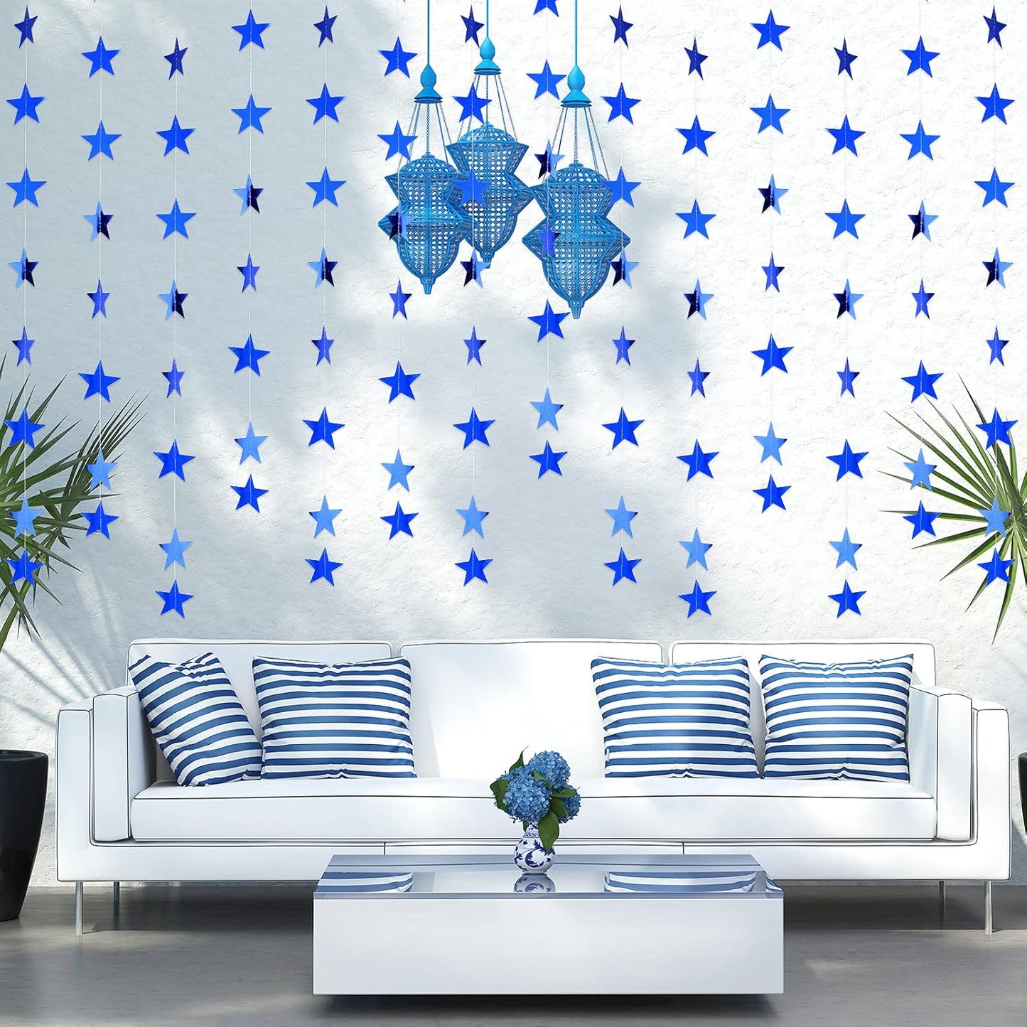 Patelai Glitter Star Garland Banner Decor 130 Feet Star Hanging Bunting Banner Twinkle Backdrop for Homecoming Classroom Wedding Birthday Halloween Christmas Party Supplies(Royal Blue)