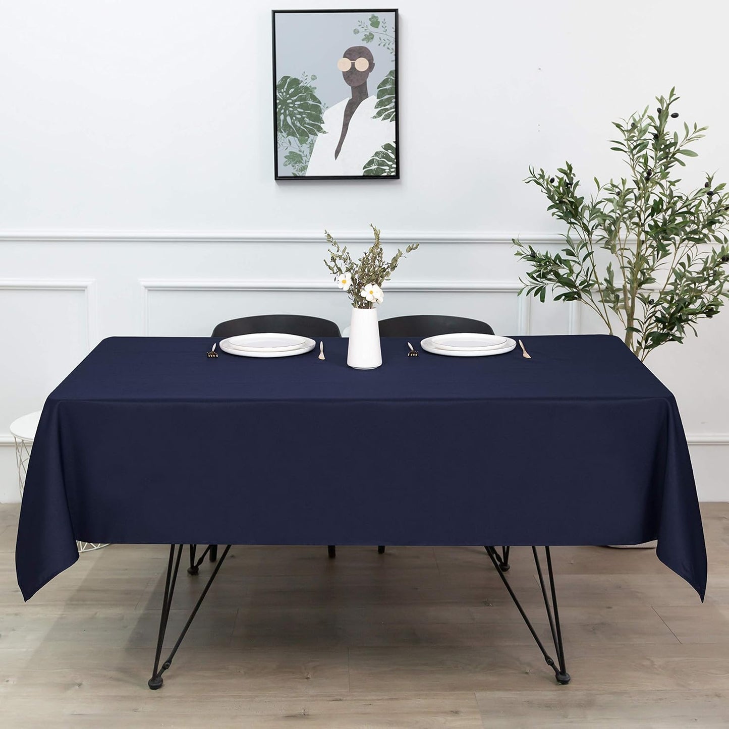 sancua Square Tablecloth - 60 x 60 Inch - Water Resistant Spill Proof Washable Polyester Table Cloth, Decorative Fabric Table Cover for Dining Tables, Buffet Parties and Camping, Navy