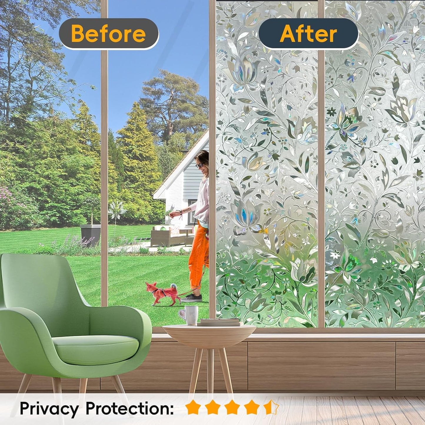 Rainbow Window Privacy Film Decorative, Stained Glass Window Tint for Home, 3D Decals Window Clings for Glass Windows, Static Cling Window Sticker, Suncatcher Window Cover,45.2" by 78.74"