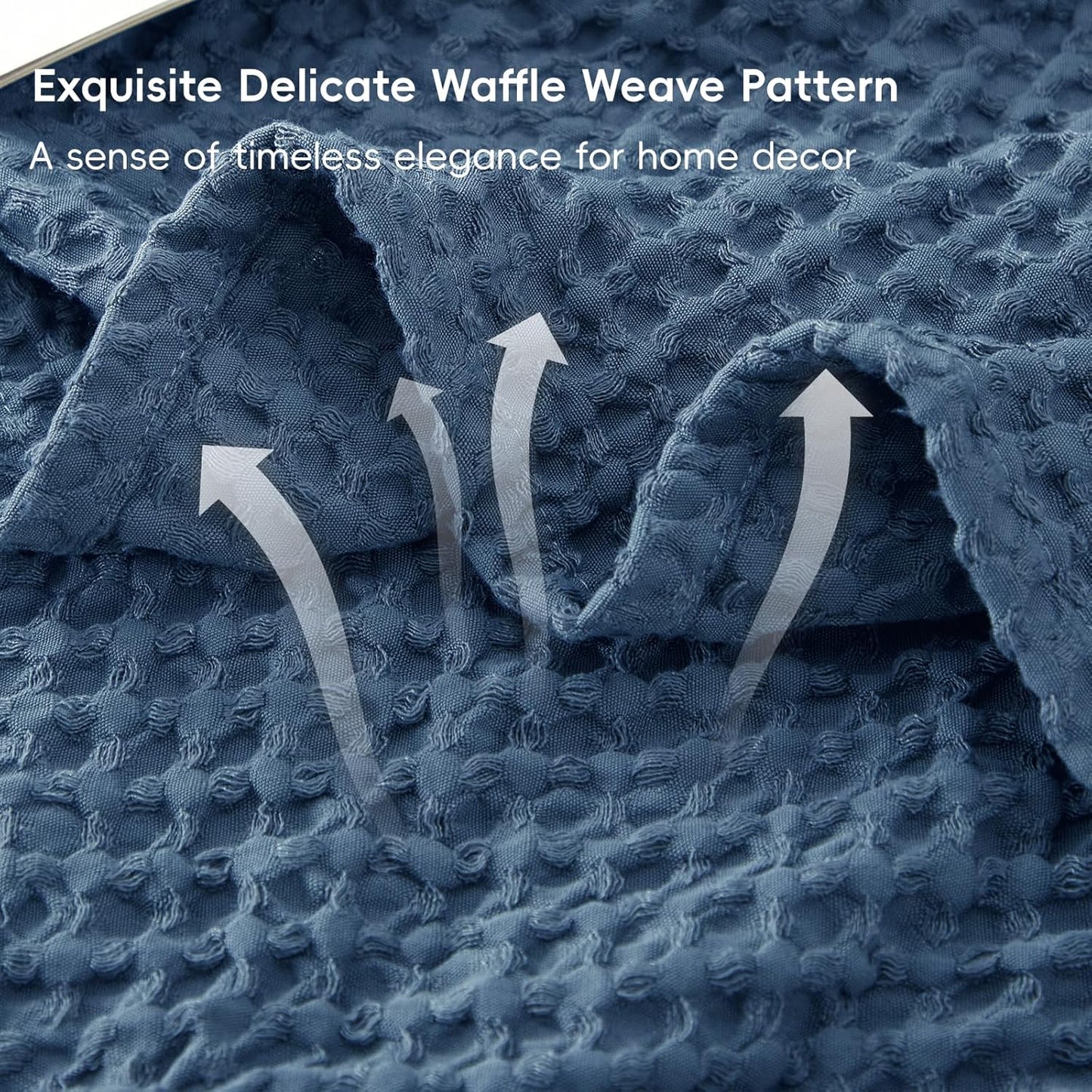 PHF Ultra Soft Waffle Weave Throw Blanket 50"x 60"- Washed Lightweight Breathablee Cozy Woven Blanket - Great for Couch Bed Sofa Home Car - Navy Blue