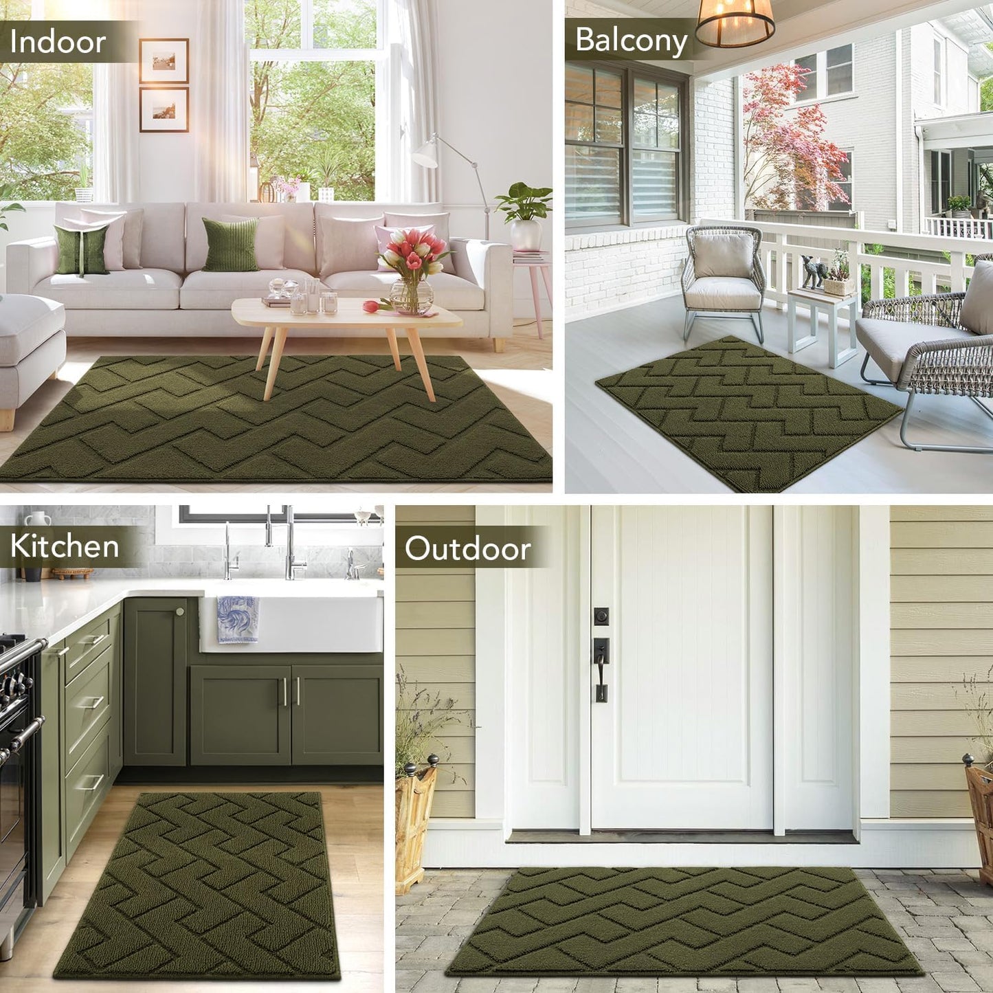 hicorfe Front Door Mat Outside Entrance,20"x31.5" Absorbent Muddy Dirt Resist Welcome Door Mats Outdoor Indoor,Stain and Fade Resistant,Non Slip Backing Entry Mat Doormat for Entryway(Oliver Green)