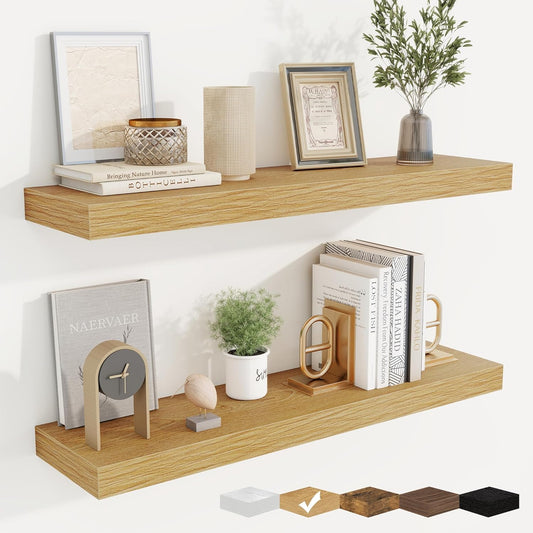 fuqing Floating Shelves for Wall, Bathroom Shelf Wall Mounted for Storage, Shelves with Invisible Bracket for Bedroom, Kitchen, Living Room, Farmhouse Small Book Shelf, 30 Inch Set of 2, Oak