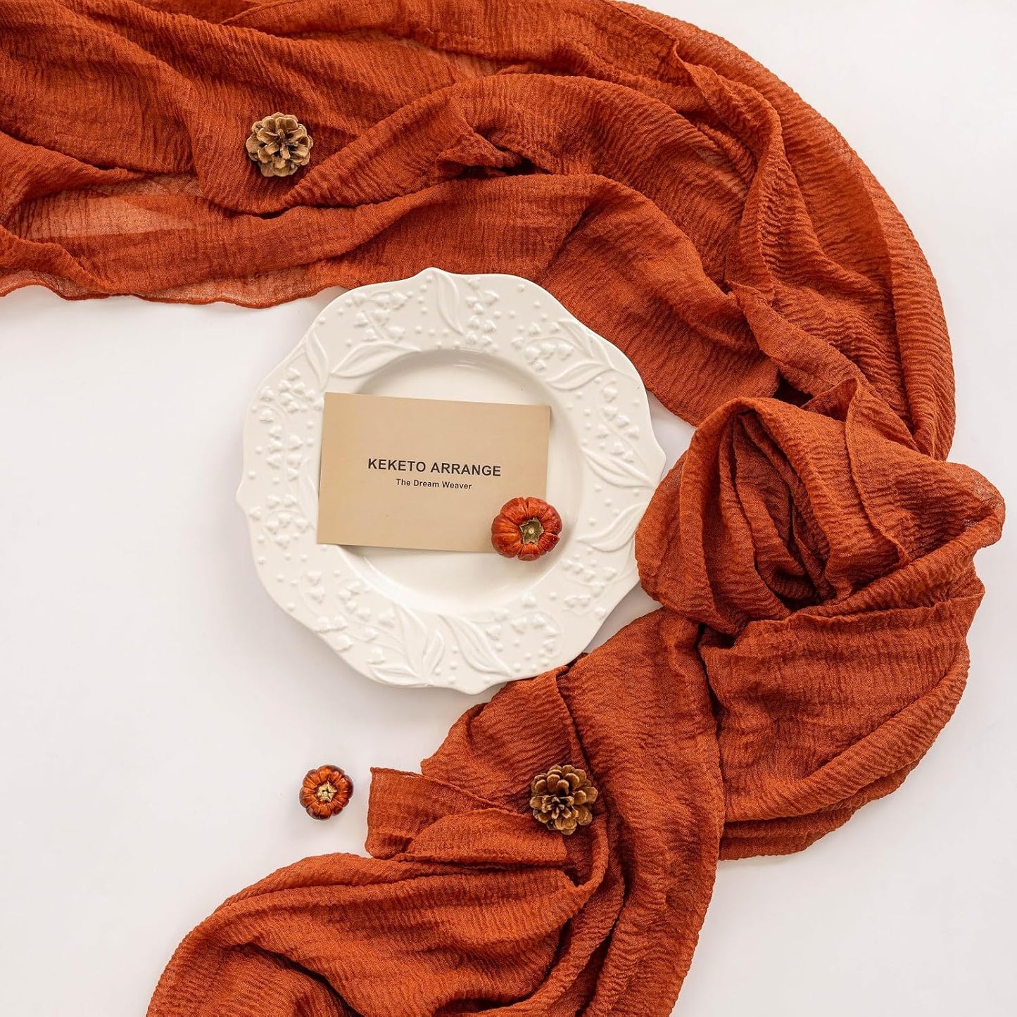 6pcs Fall Terracotta Table Runner Rust Gauze Rustic Cheesecloth 120 Inch 10 FT for Wedding Baby Shower Bridal Shower Birthday Engagement Garden Party Sheer Boho Thanksgiving Decorations
