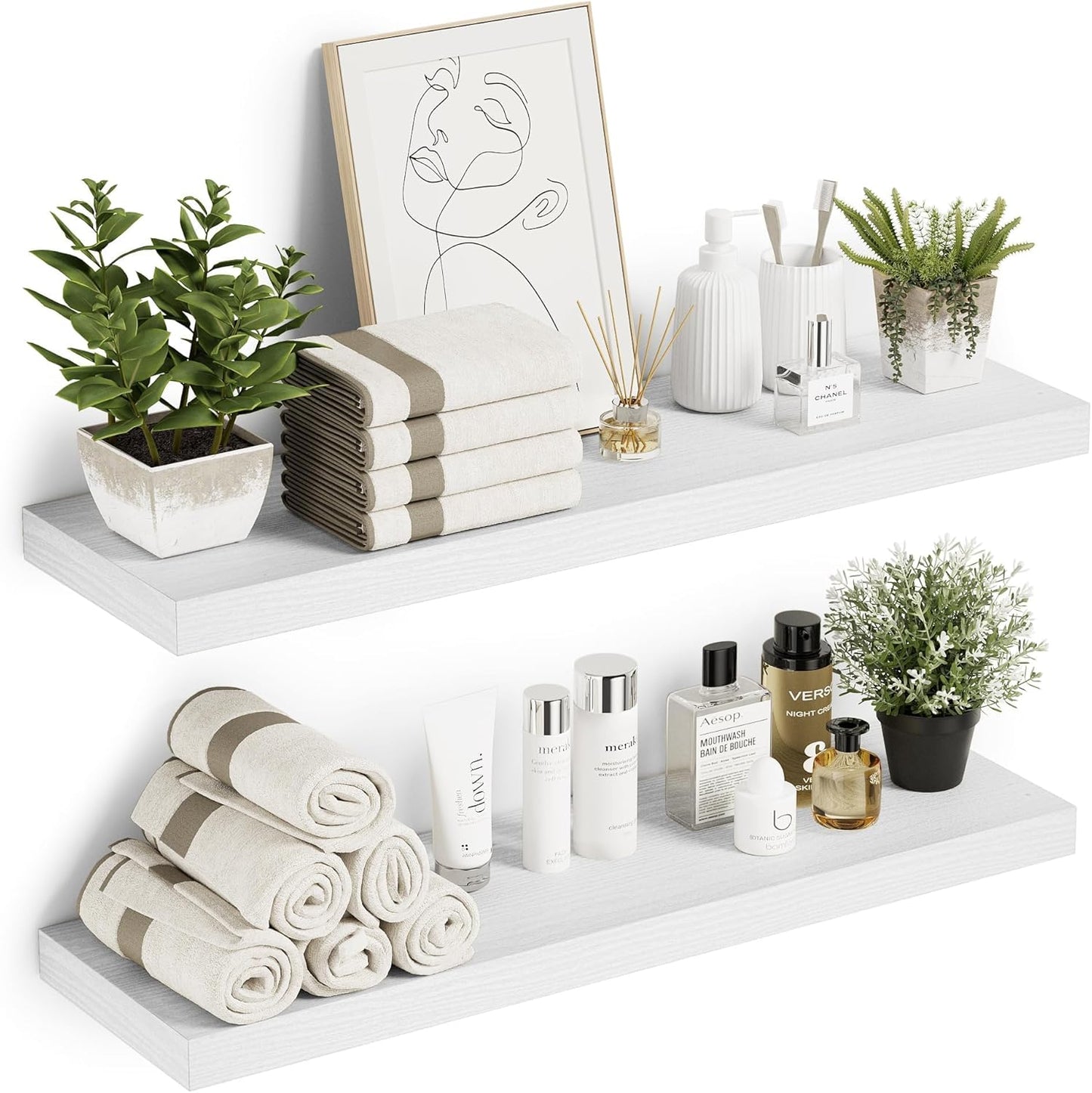 10 inches Deep Floating Shelves 36 inch Long, Wall Shelves Heavy Duty 70 lbs for Bedroom, Bathroom, Living Room, Kitchen, Office, Modern Shelf Home Decor with Invisible Bracket, White