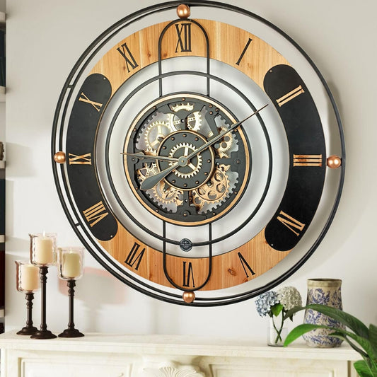 The Gears Clock 36'' Inch Real Moving Gear Wall Clock Switzerland Line (Black, 36 inches (90 cm))