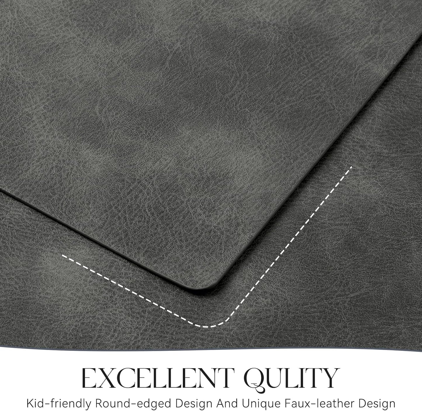 MOSAYT Vinyl Placemats Set of 6-12 X 17 Inch - Faux Leather 100% Waterproof Oil-Proof Wipeable PU Place Mats, Heat Resistant Reversible Table Mats for Kitchen, Dining, Outdoor (Dark Grey)