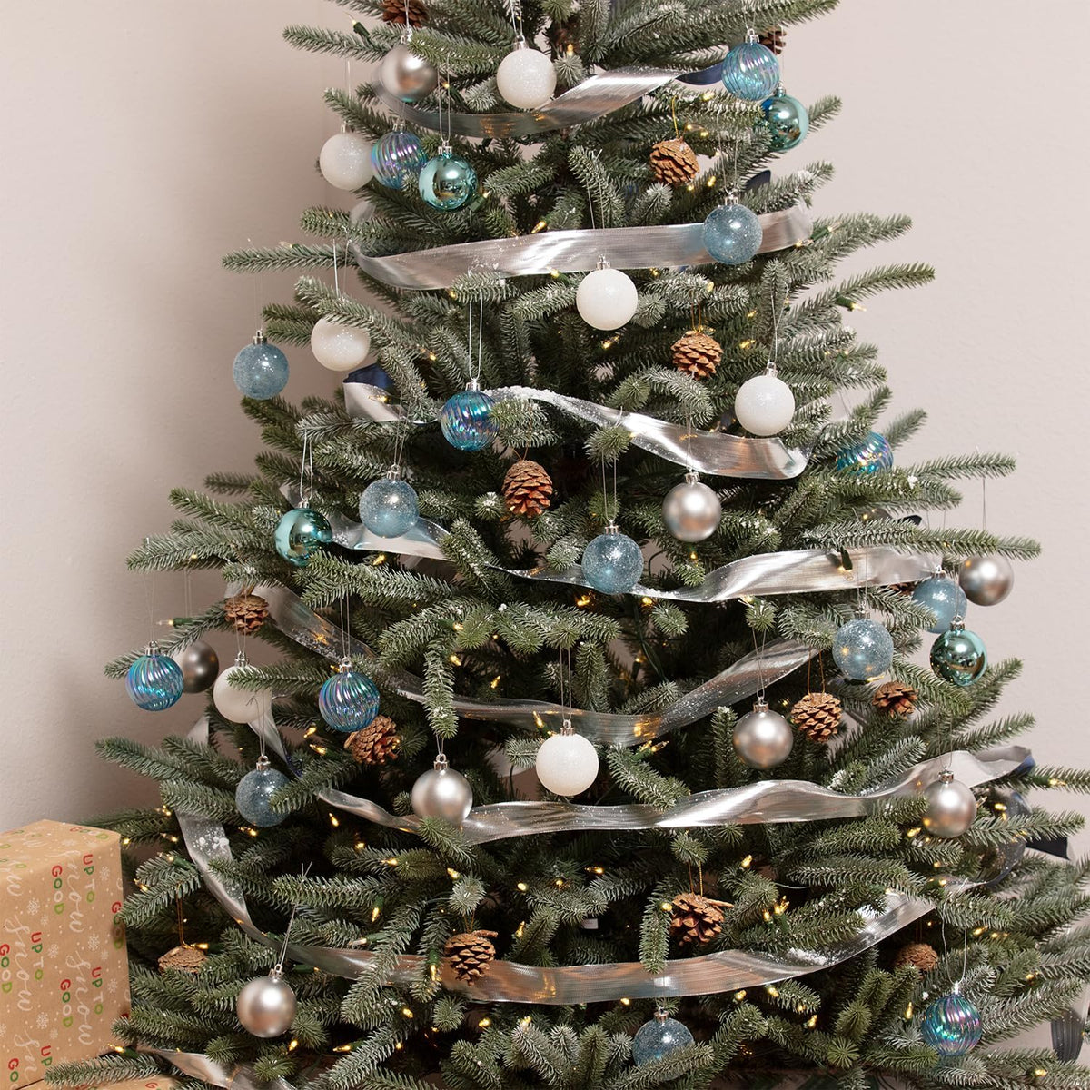 Every Day is Christmas Ornaments, Shatterproof Christmas Tree Ornament Set, Christmas Balls Decoration 50 Count (2.24"/57mm, Blue Silver)