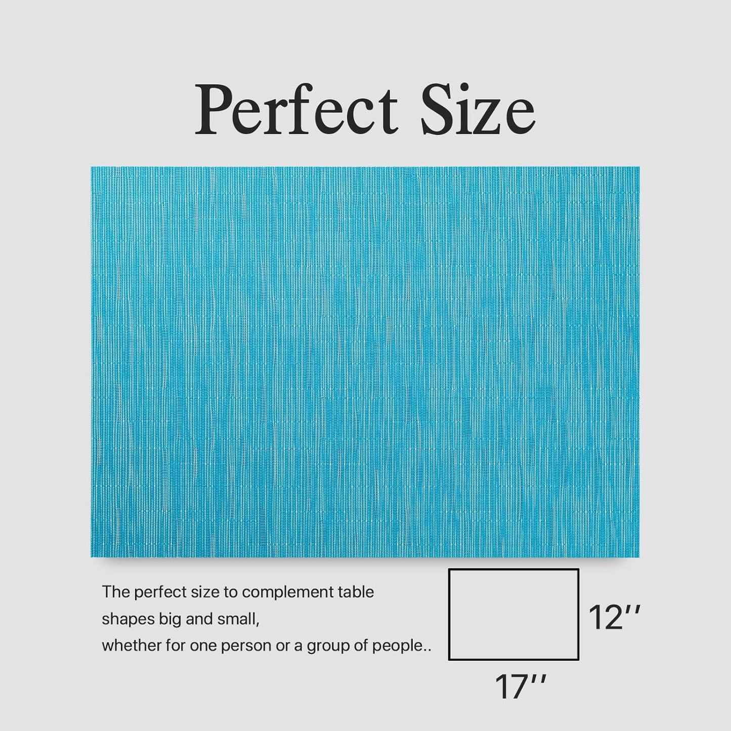 Placemats Set of 8 - Easy Clean Woven Vinyl Placemats for Dining Table, Indoor/Outdoor Place Mats, Washable PVC Table Mats（Teal Blue）